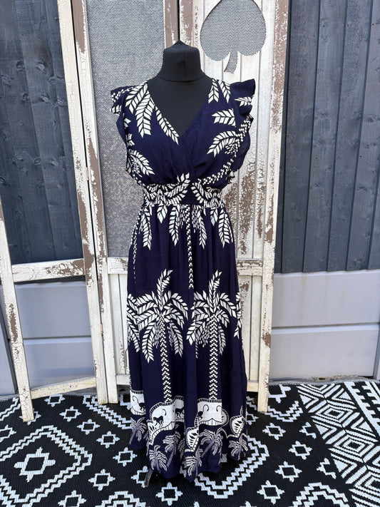 Linen Look Tropical Maxi Dress Various Colours