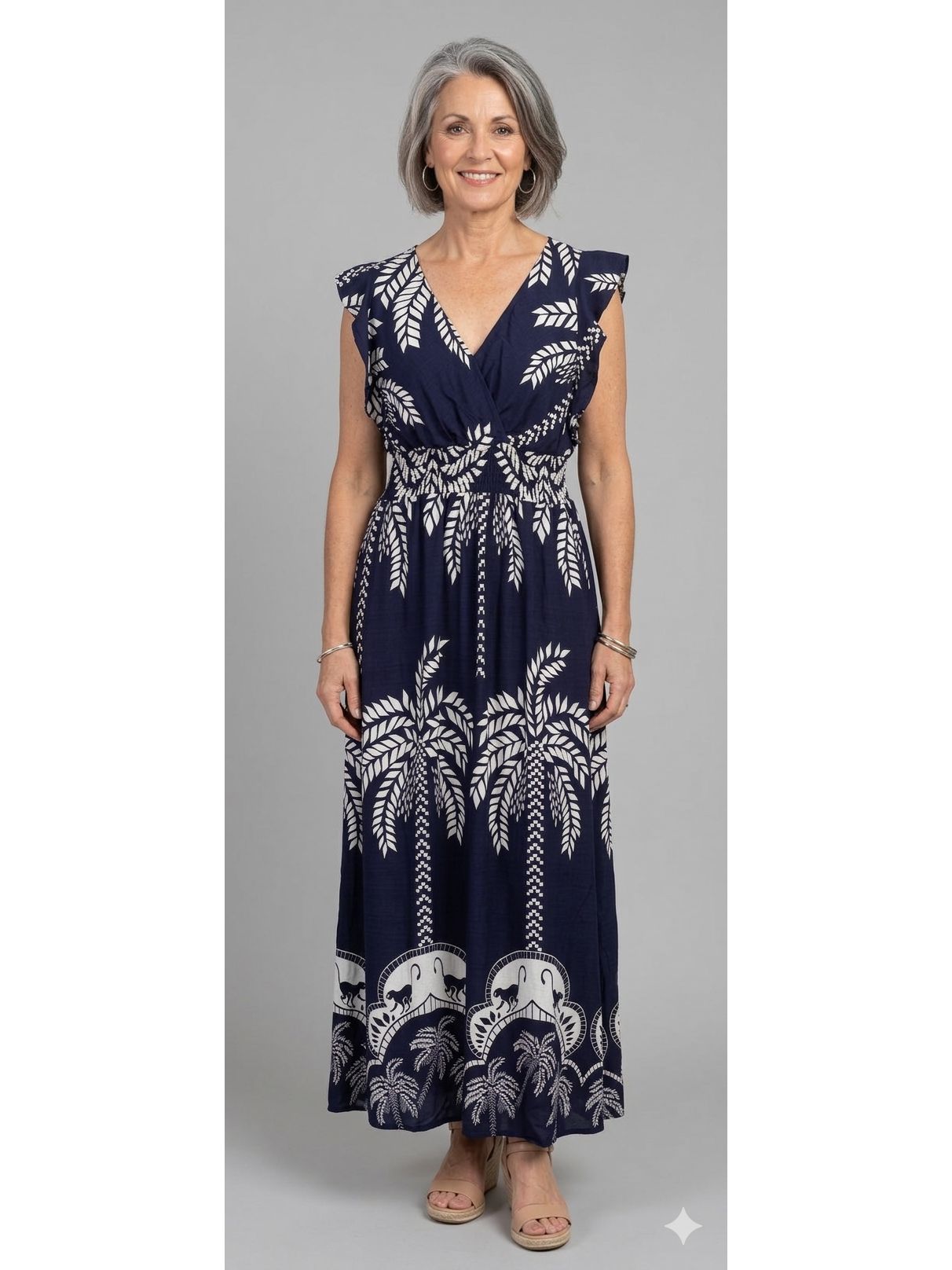 Linen Look Tropical Maxi Dress Various Colours
