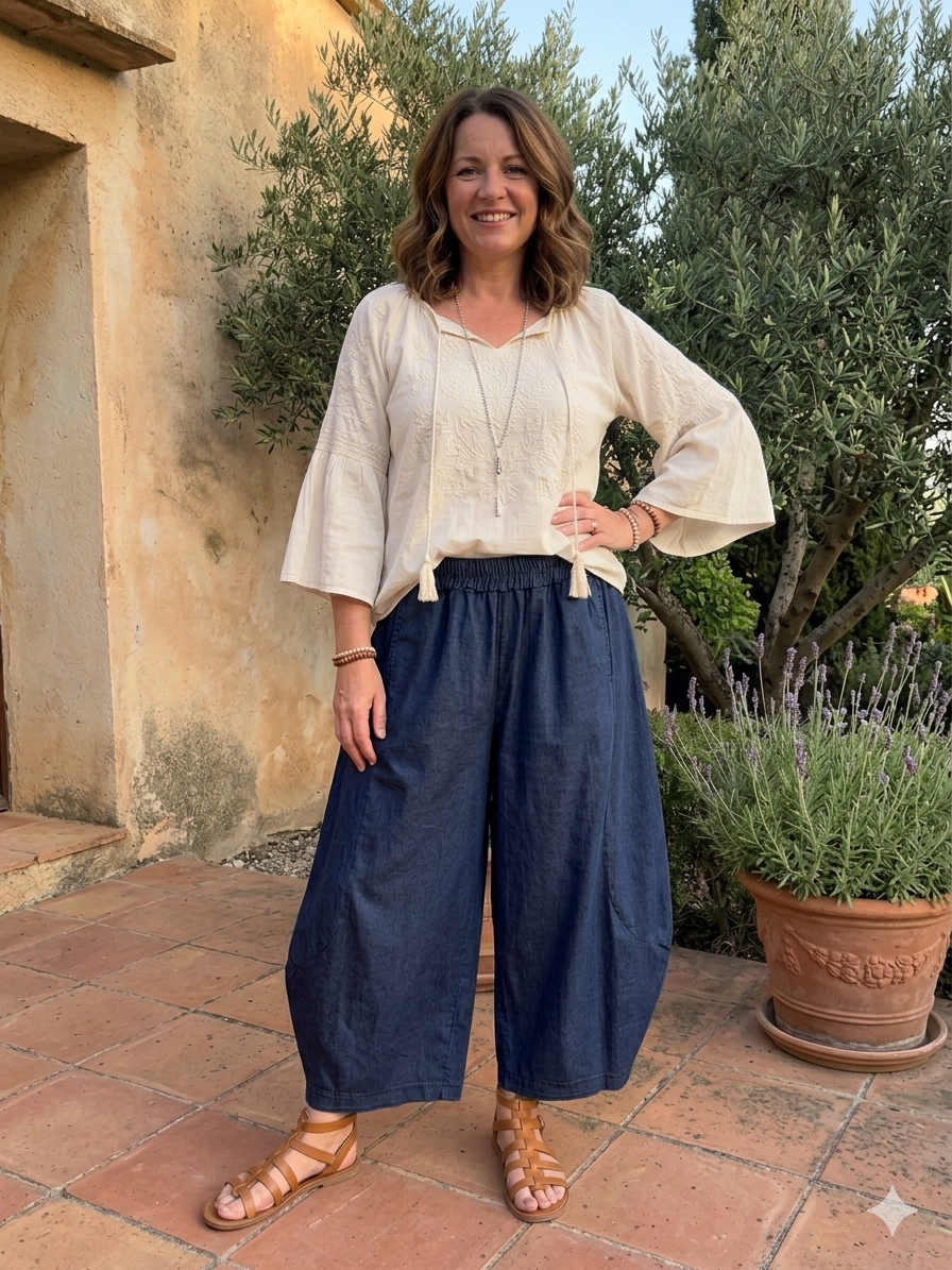 Made in Italy 7/8 Barrel Style Trousers - Denim