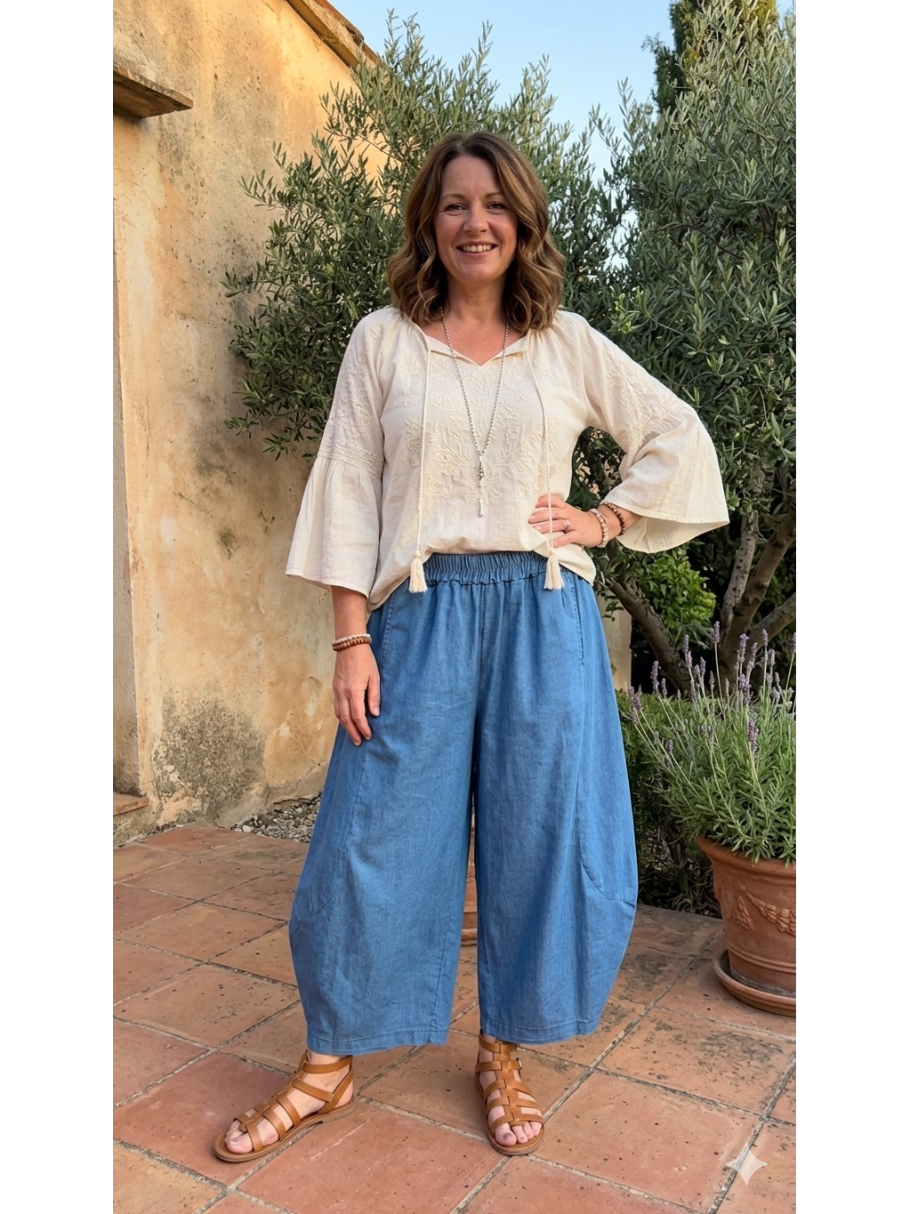 Made in Italy 7/8 Barrel Style Trousers - Denim