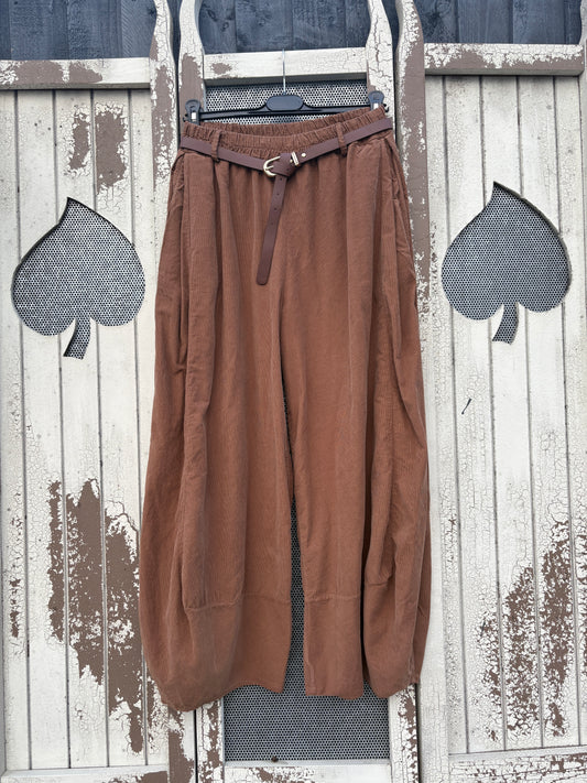 Made in Italy Balloon Leg Needlecord Trousers with Belt