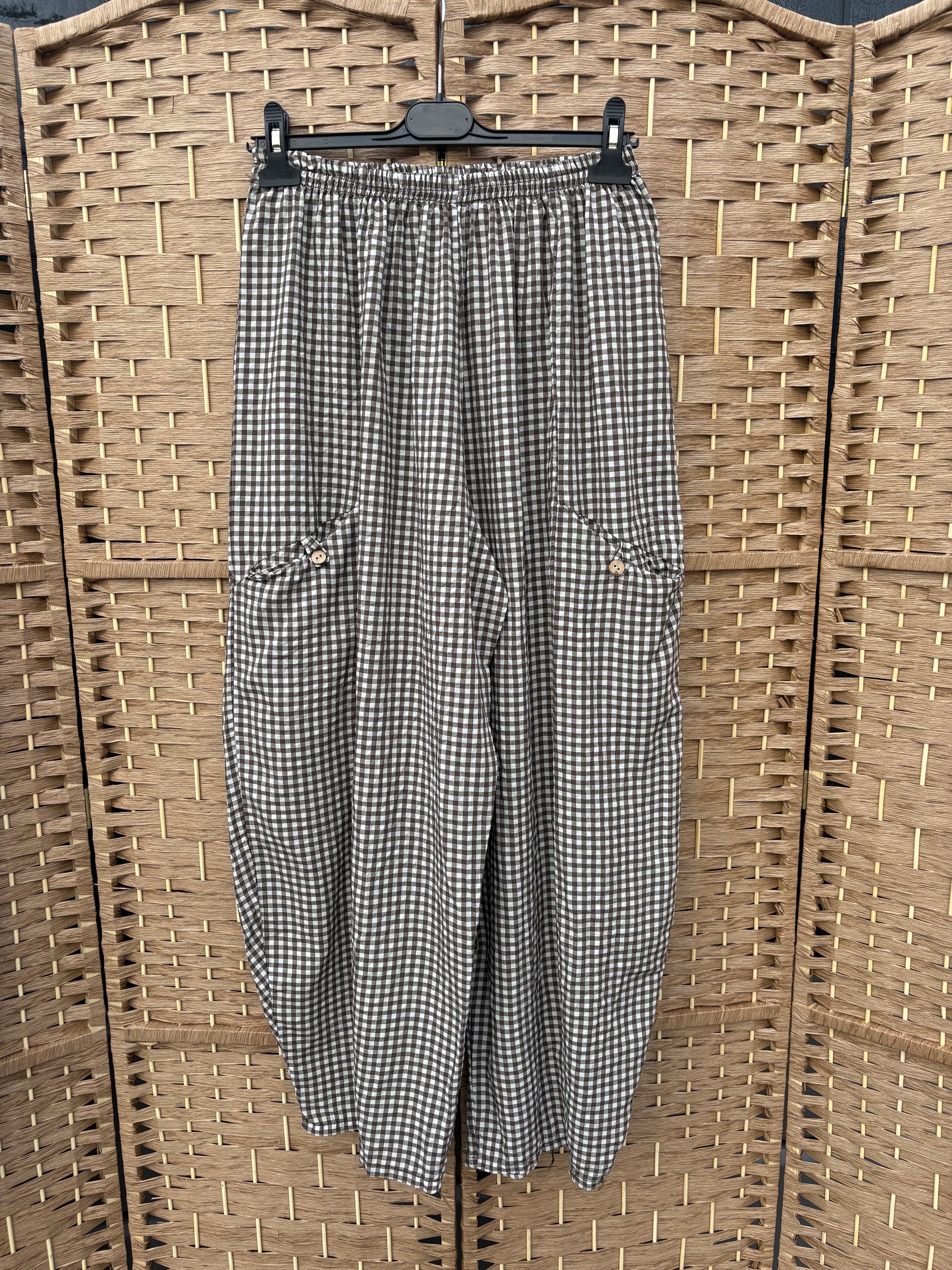 Made in Italy Barrel Leg Trousers - Gingham
