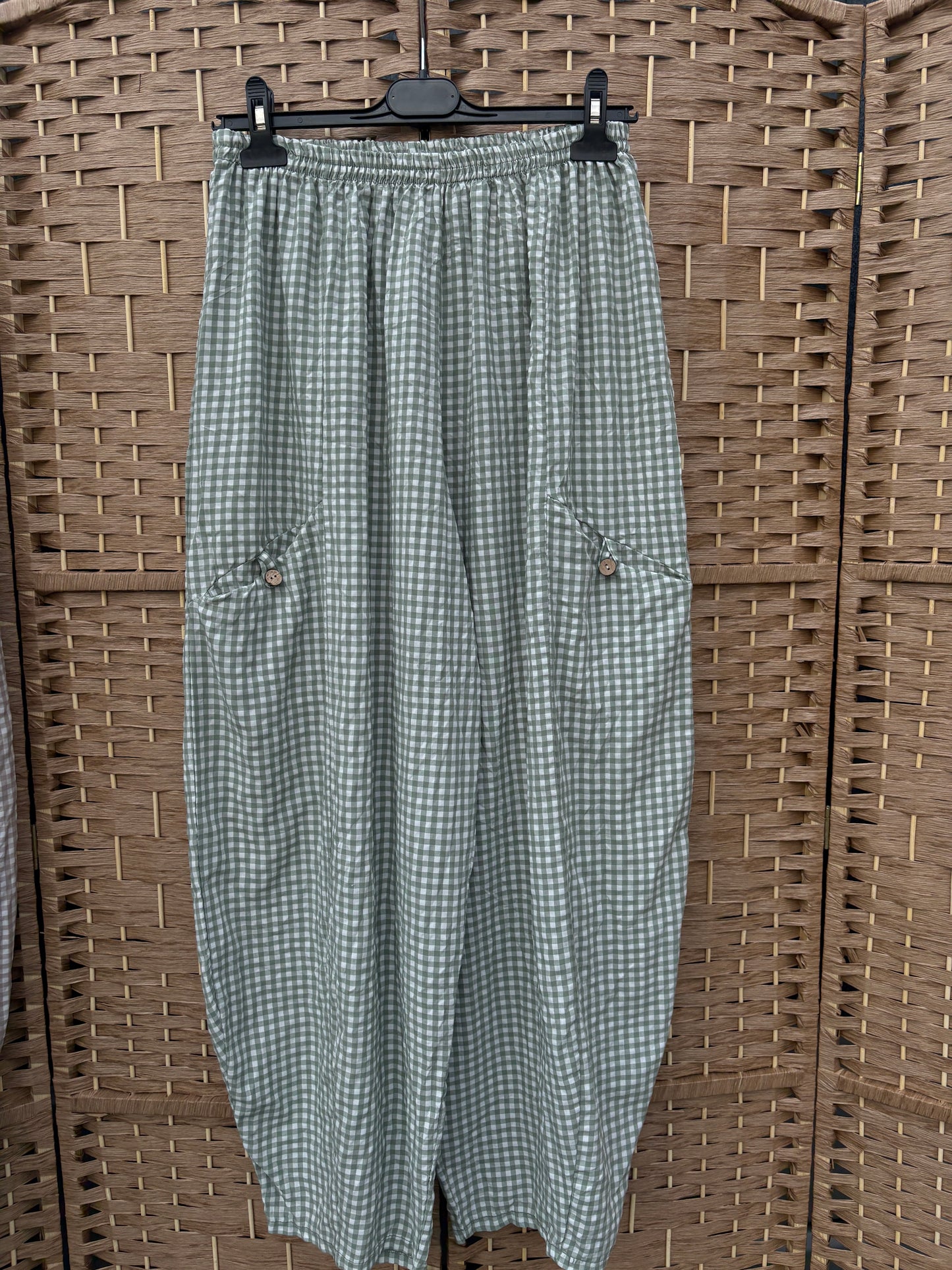 Made in Italy Barrel Leg Trousers - Gingham