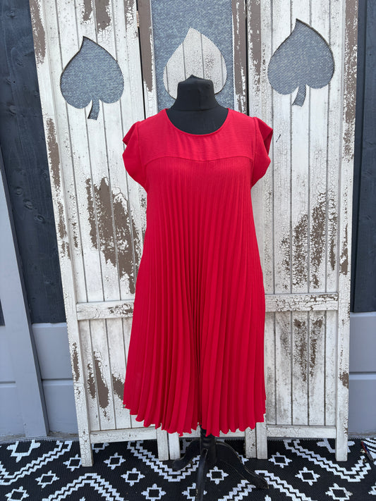 Made in Italy Cap Sleeve Pleated Mini Dress/Tunic - Red