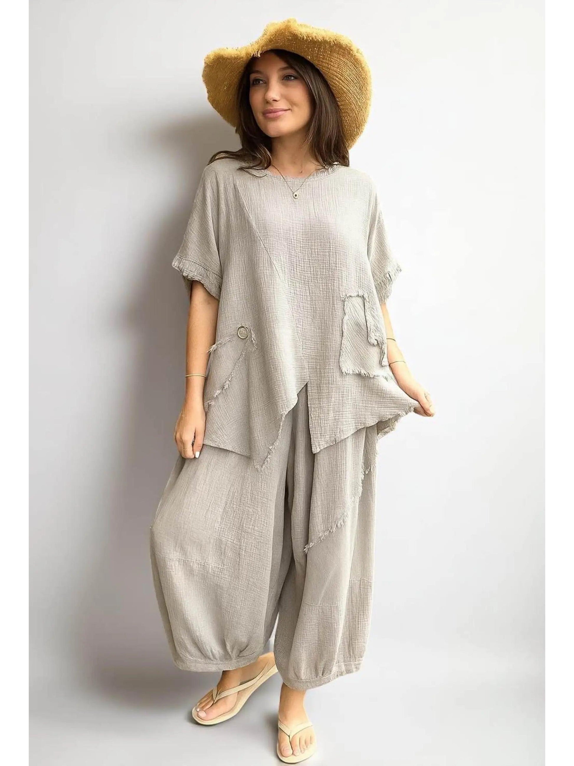 Made in Italy Cotton Boho Asymmetric Top Various Colours