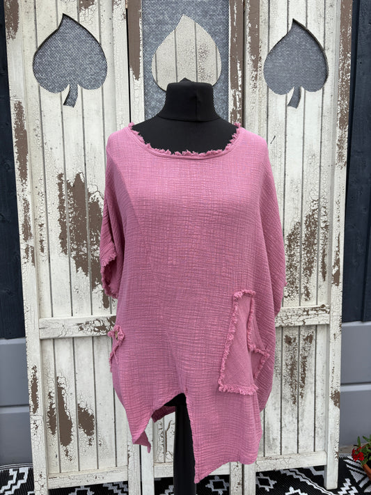 Made in Italy Cotton Boho Asymmetric Top Various Colours
