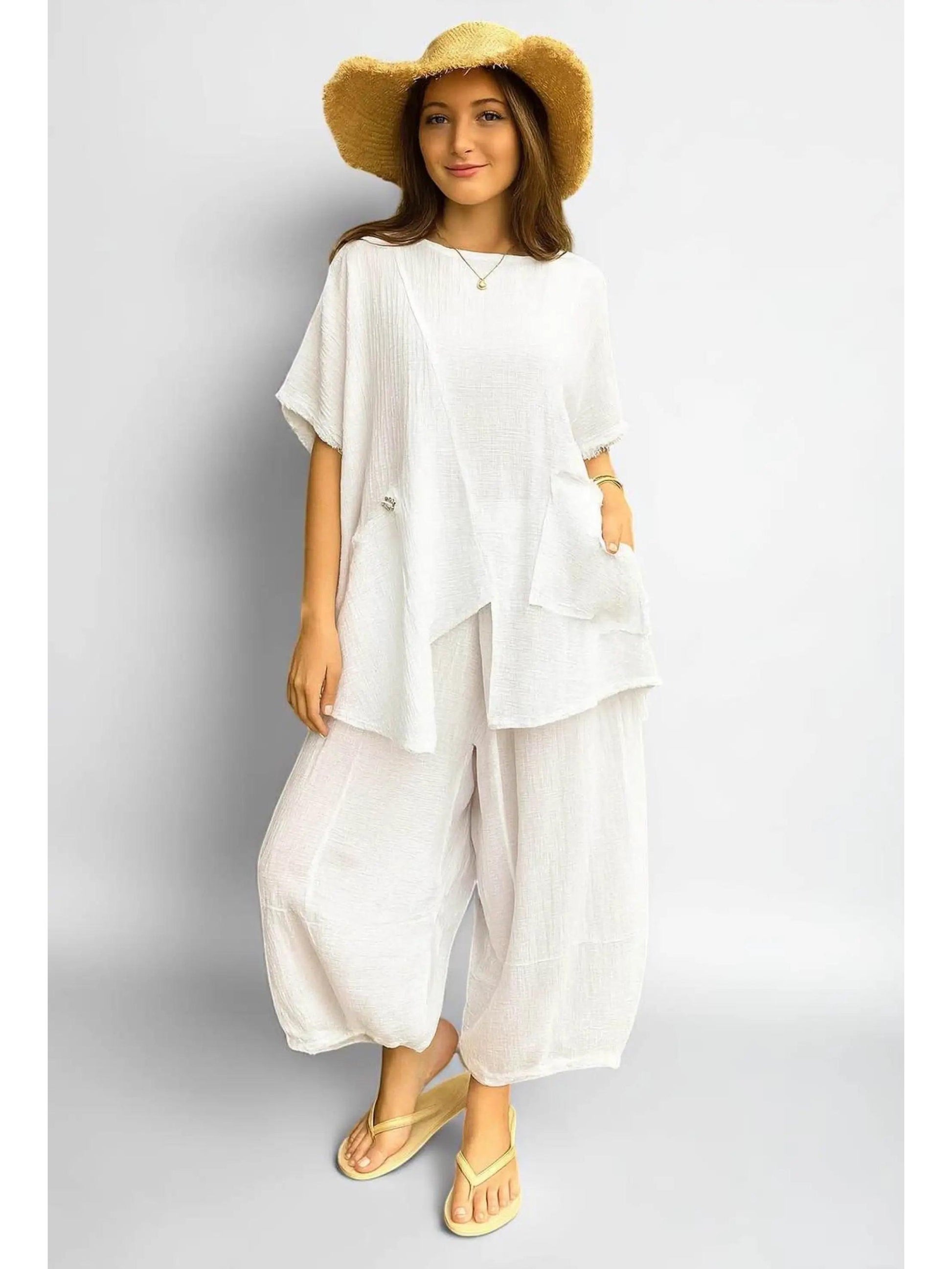 Made in Italy Cotton Boho Asymmetric Top Various Colours