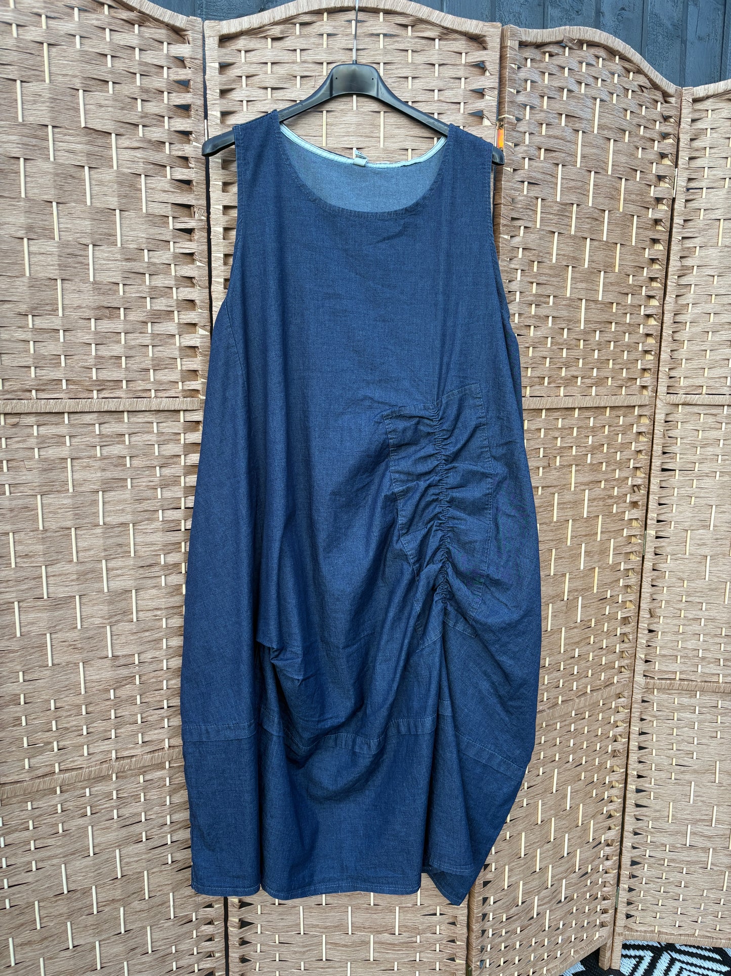Made in Italy Denim Ruched Midi Dress