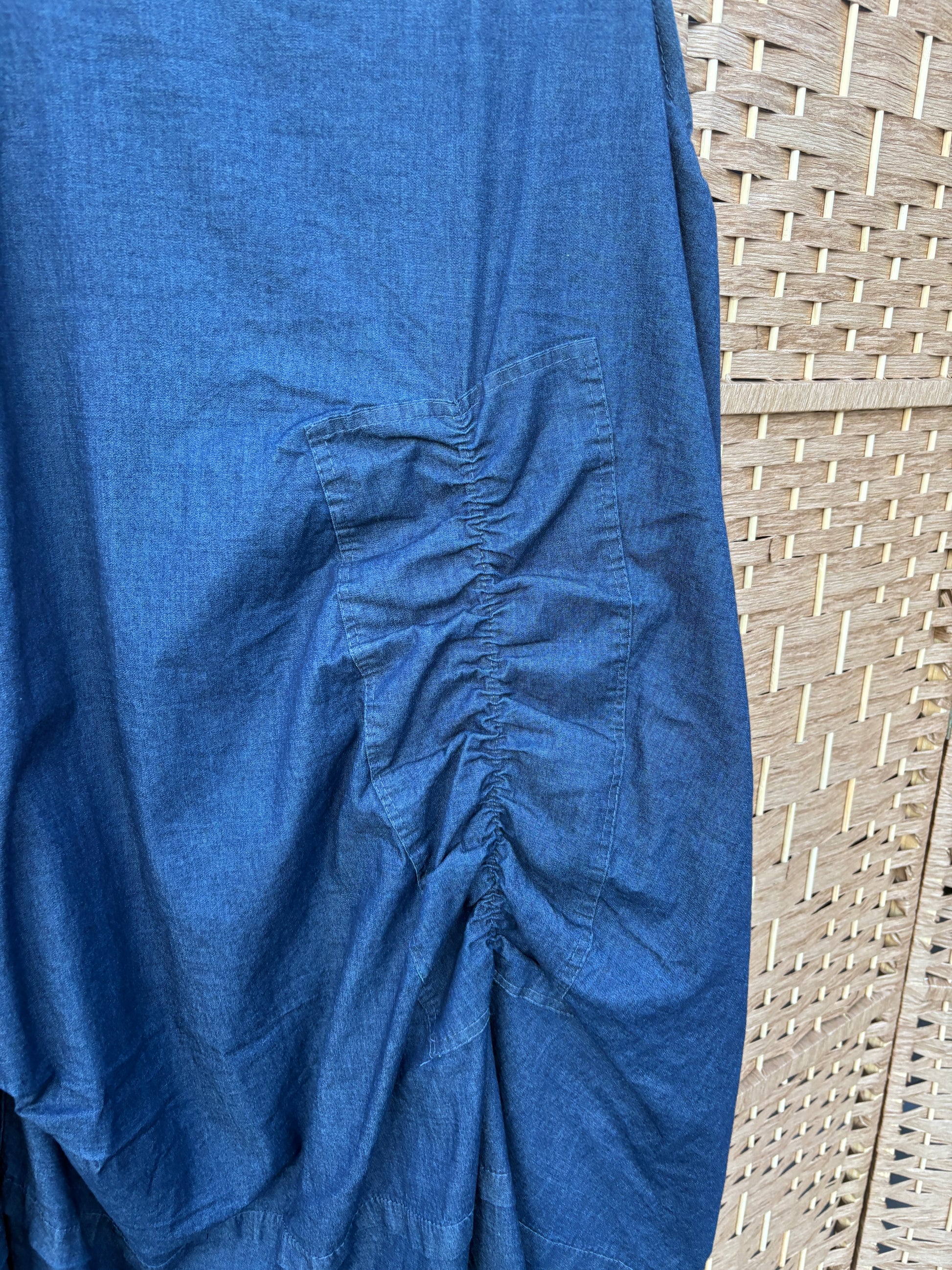 Made in Italy Denim Ruched Midi Dress