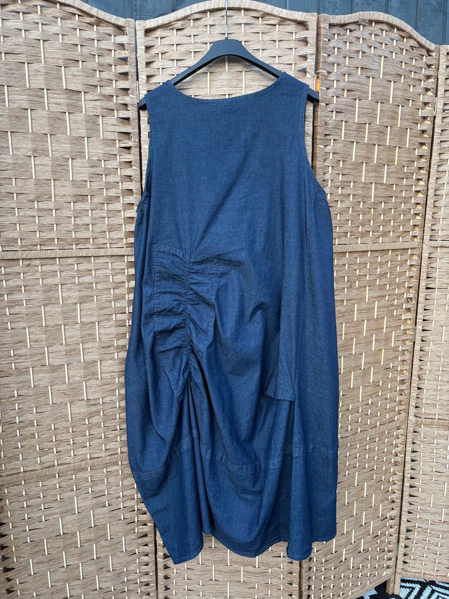 Made in Italy Denim Ruched Midi Dress