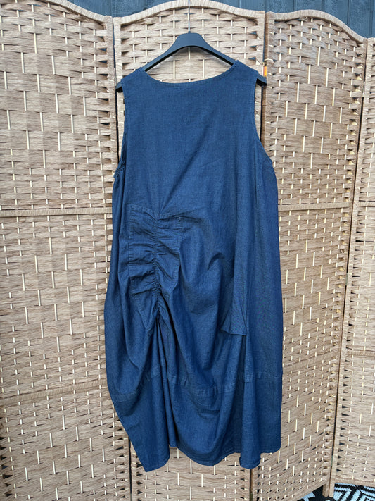 Made in Italy Denim Ruched Midi Dress