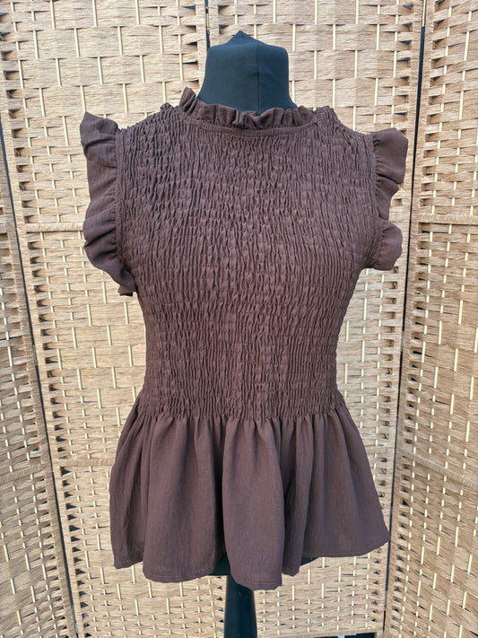 Made in Italy Frill Sleeve Shirred Top Various Colours