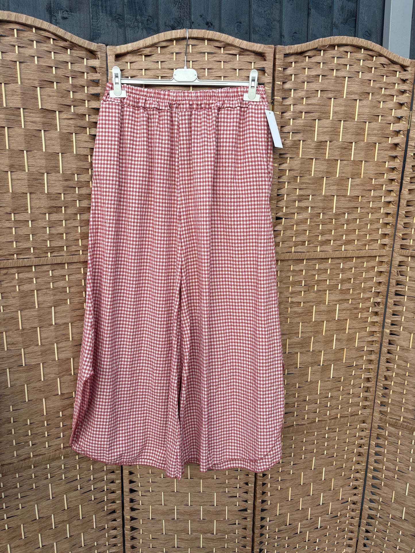 Made in Italy Gingham Seersucker Wide Leg Trousers Various Colours