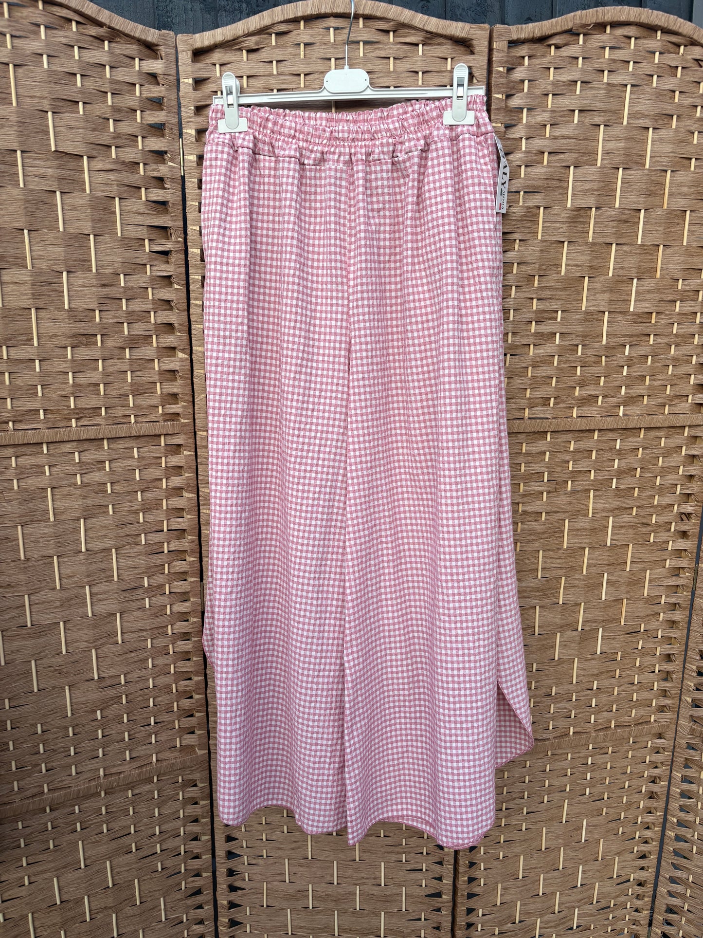 Made in Italy Gingham Seersucker Wide Leg Trousers Various Colours