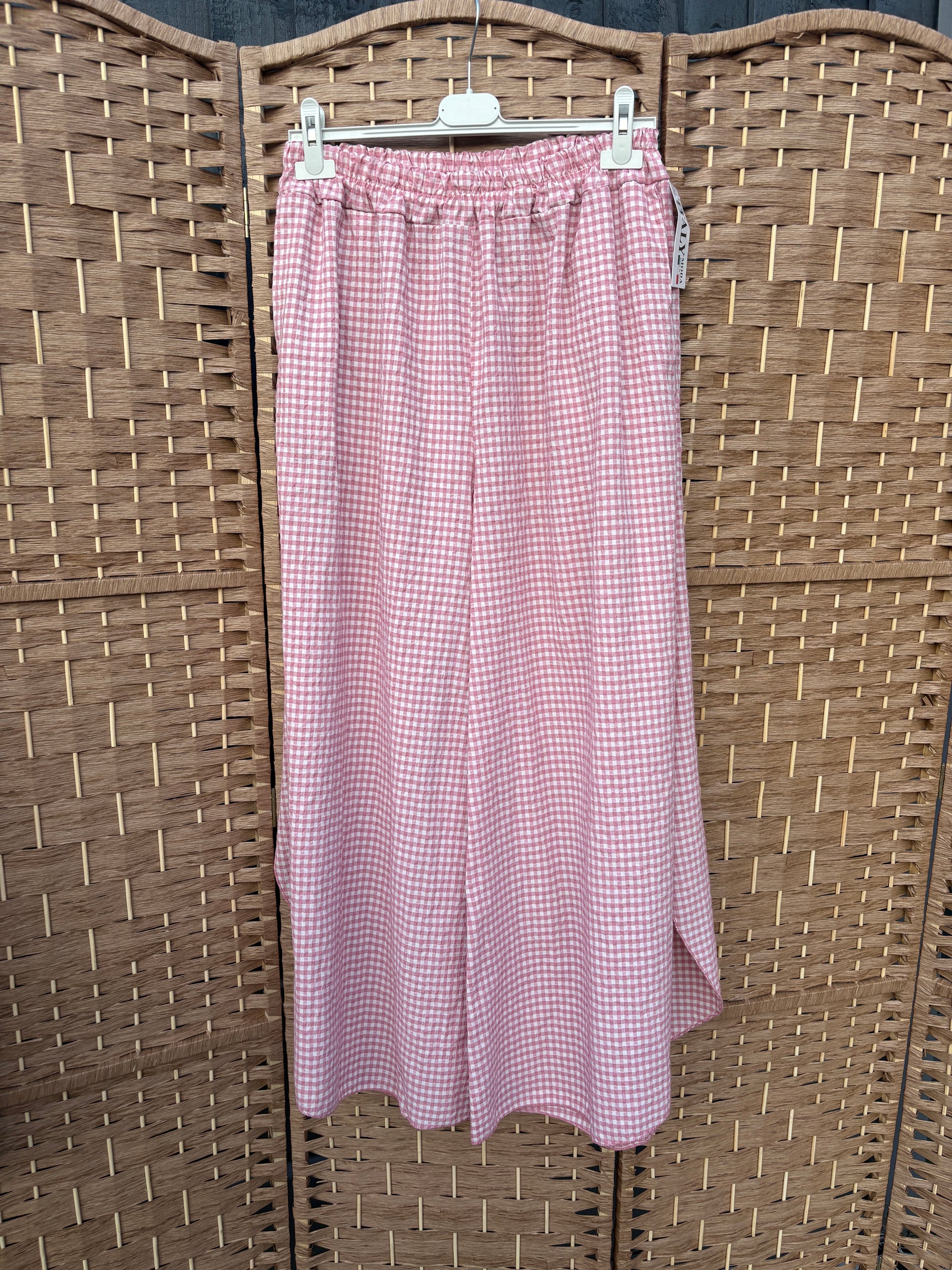 Made in Italy Gingham Seersucker Wide Leg Trousers Various Colours