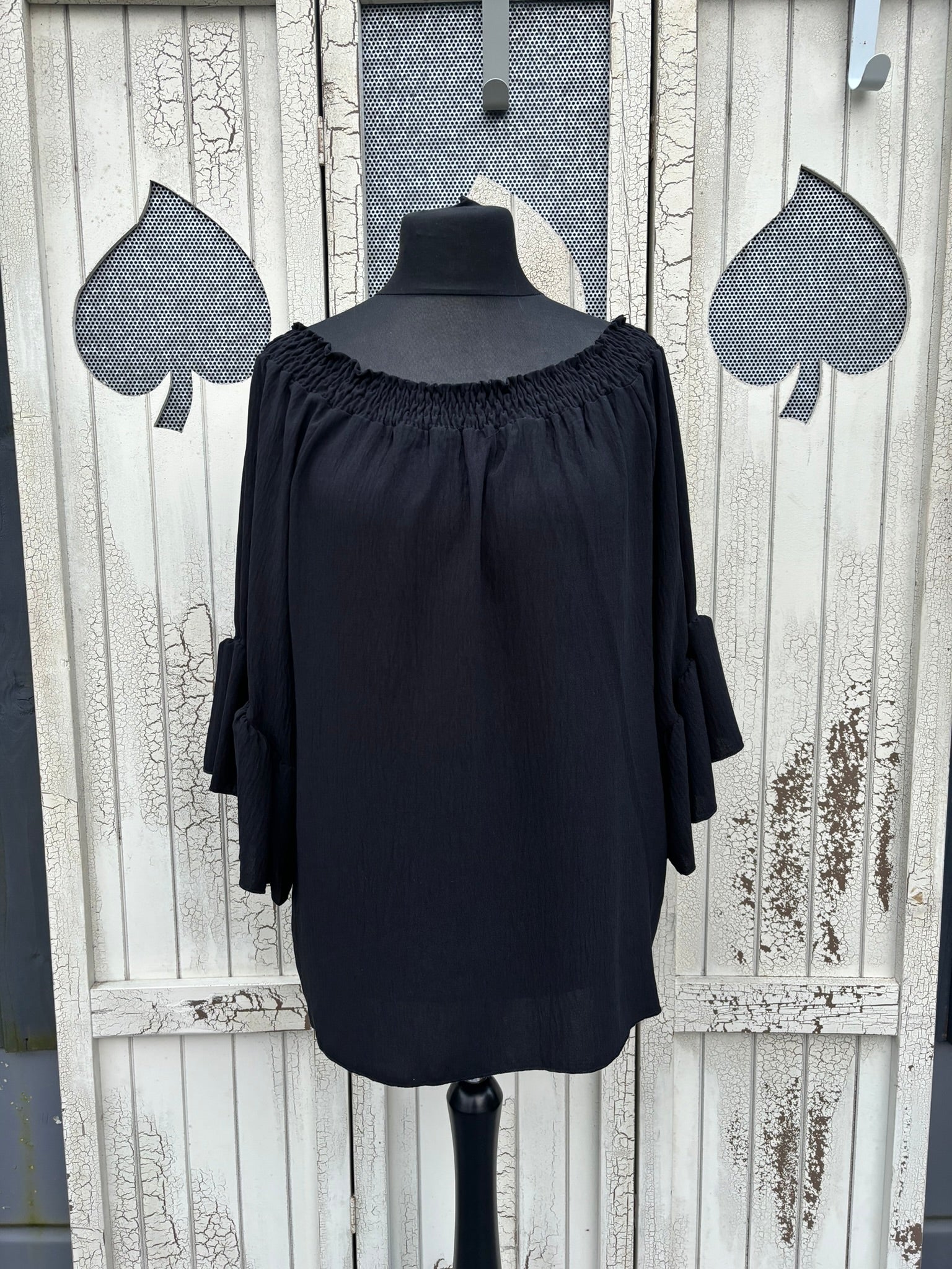 Made in Italy Ladies Bardot Top with Frilled Sleeves Various Colours
