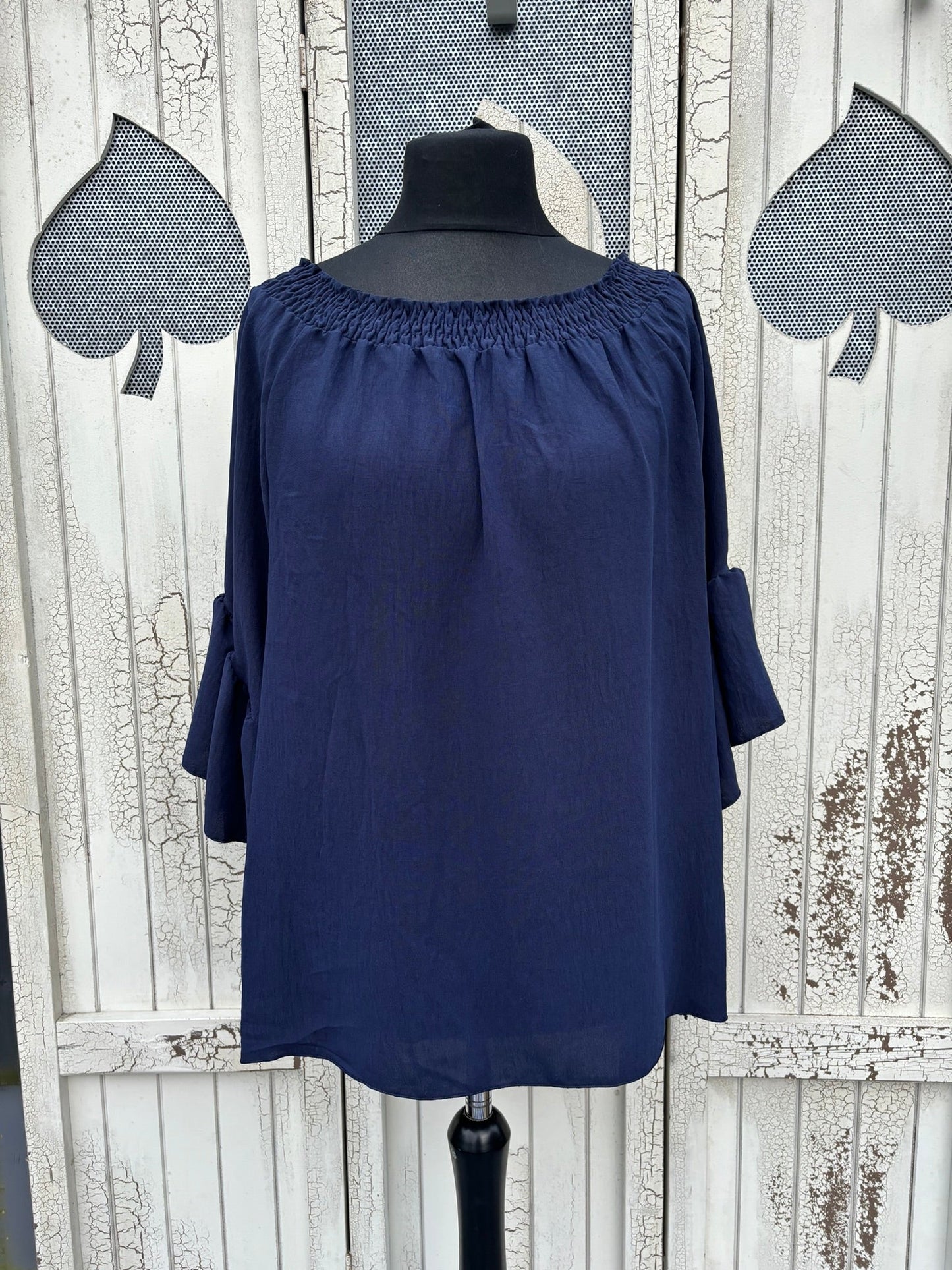 Made in Italy Ladies Bardot Top with Frilled Sleeves Various Colours