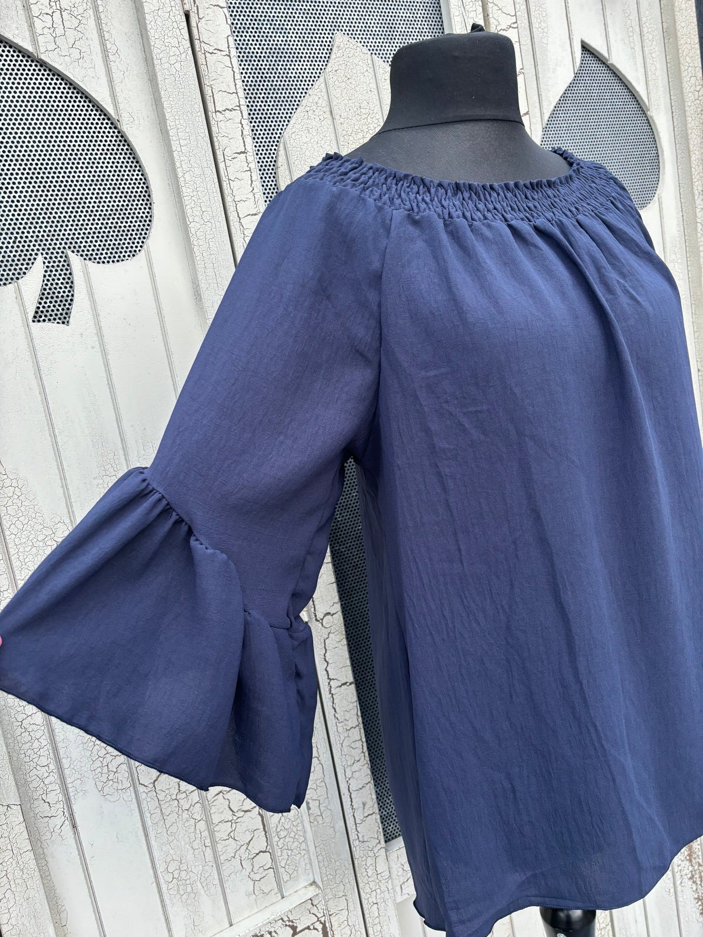 Made in Italy Ladies Bardot Top with Frilled Sleeves Various Colours