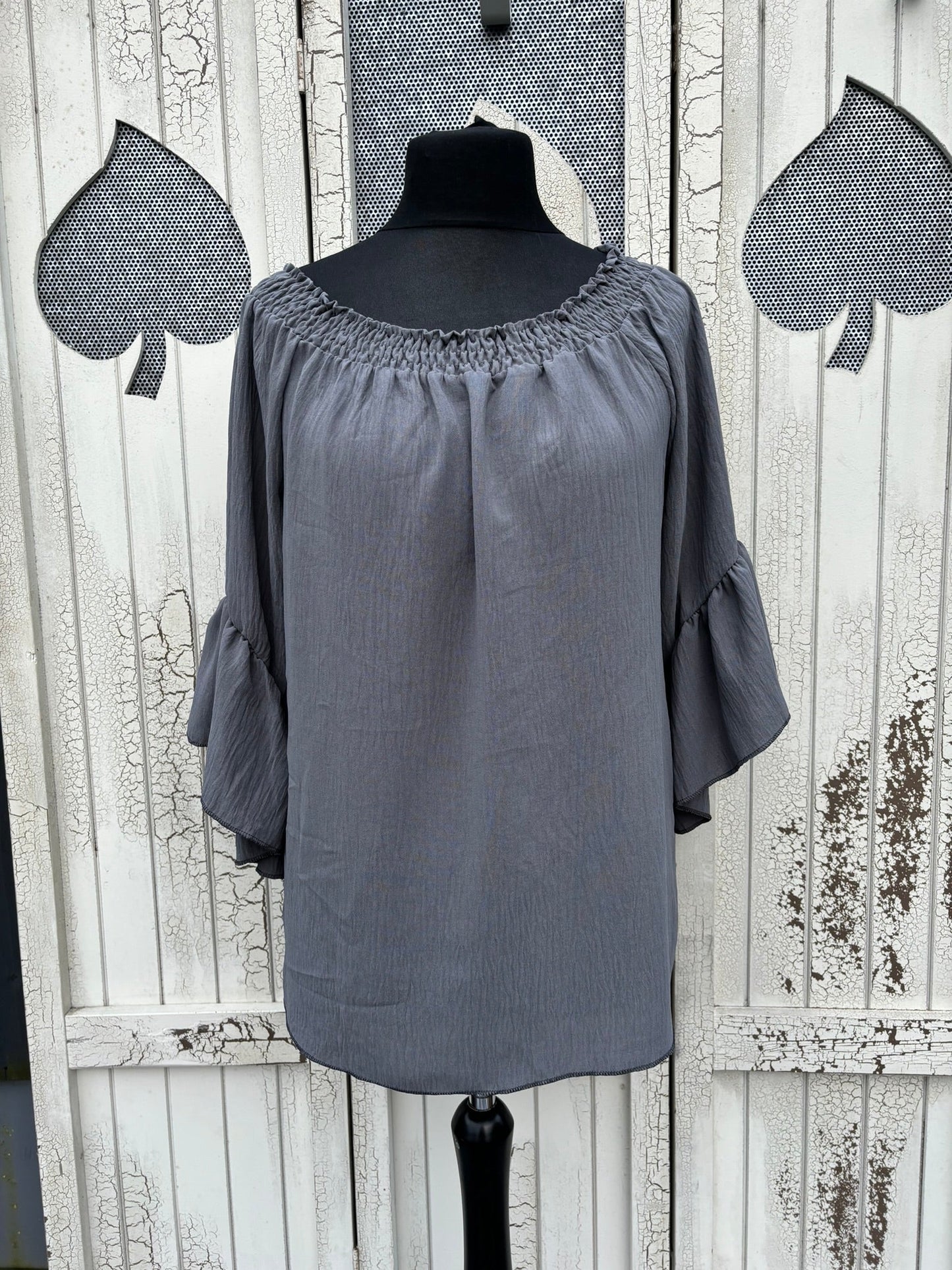 Made in Italy Ladies Bardot Top with Frilled Sleeves Various Colours