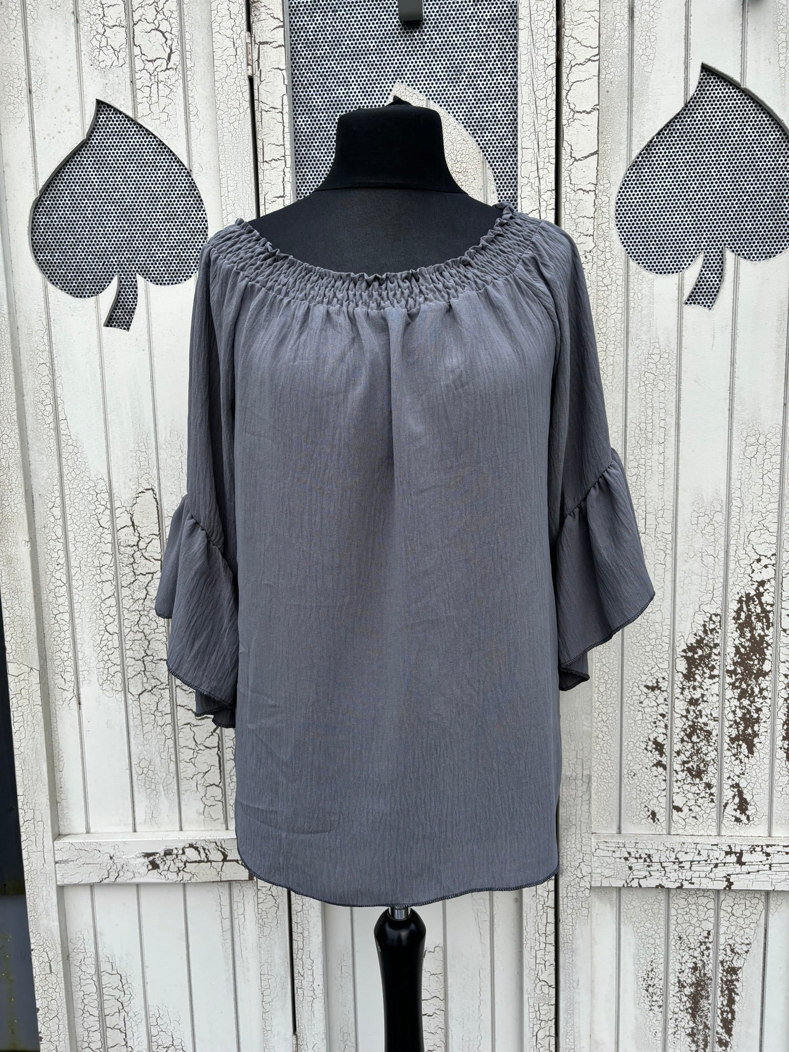 Made in Italy Ladies Bardot Top with Frilled Sleeves Various Colours