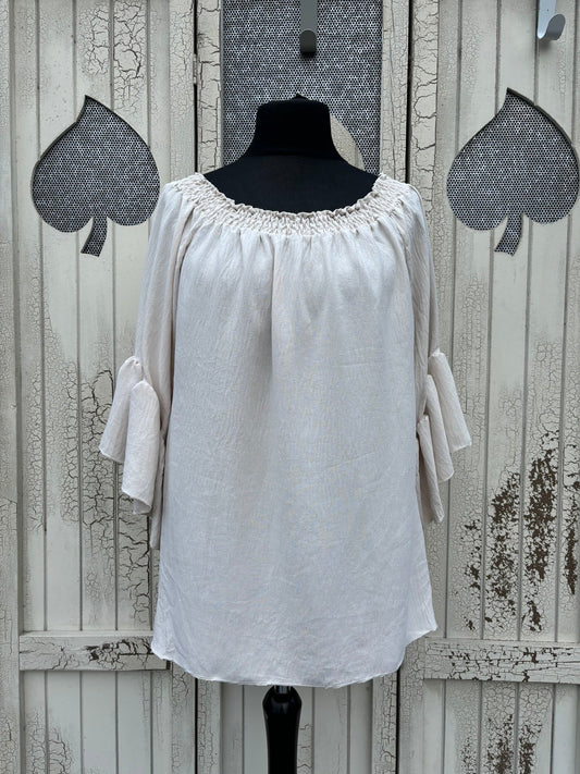 Made in Italy Ladies Bardot Top with Frilled Sleeves Various Colours