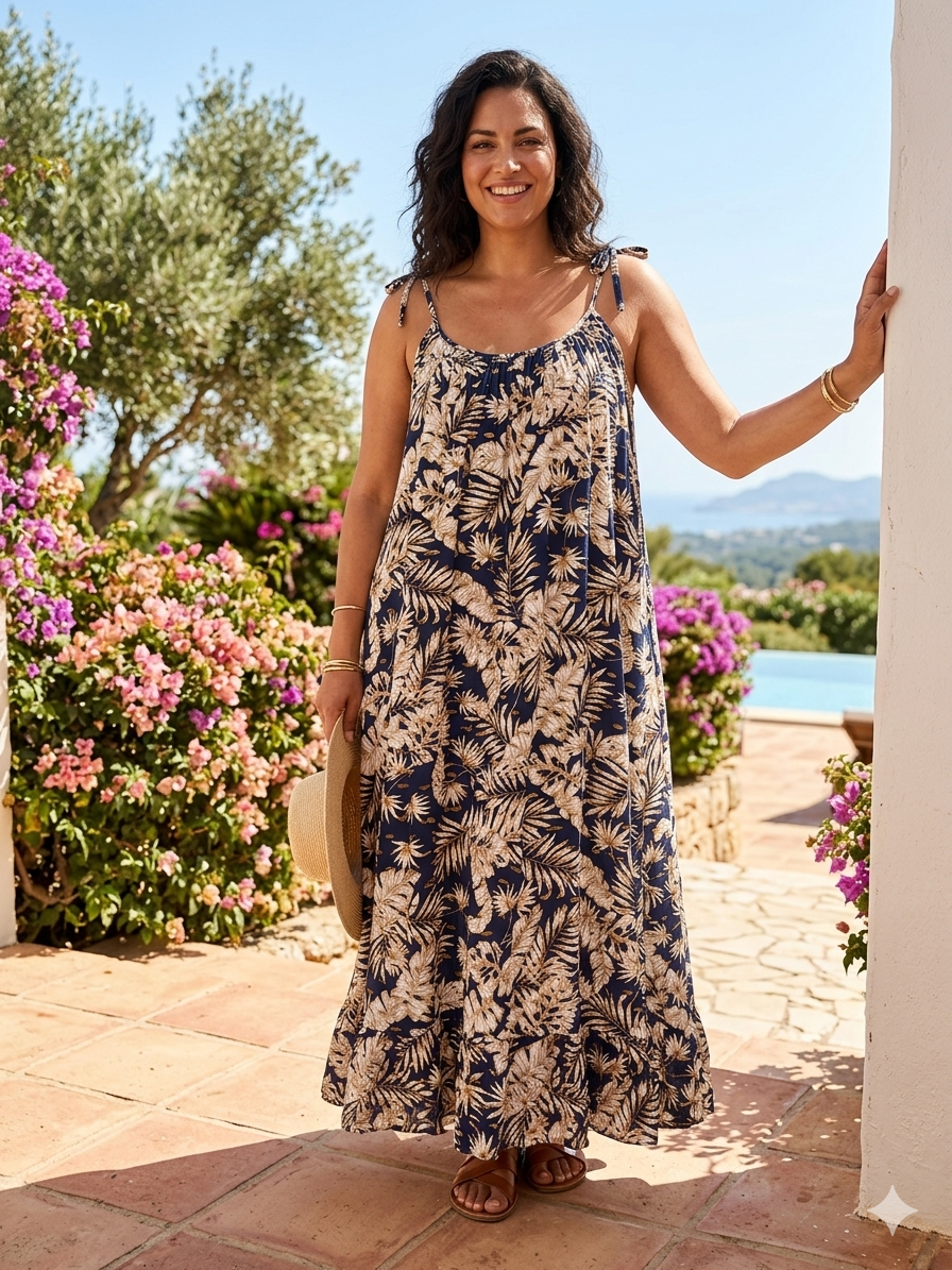 Made in Italy Leaf Print Maxi Dress Various Colours