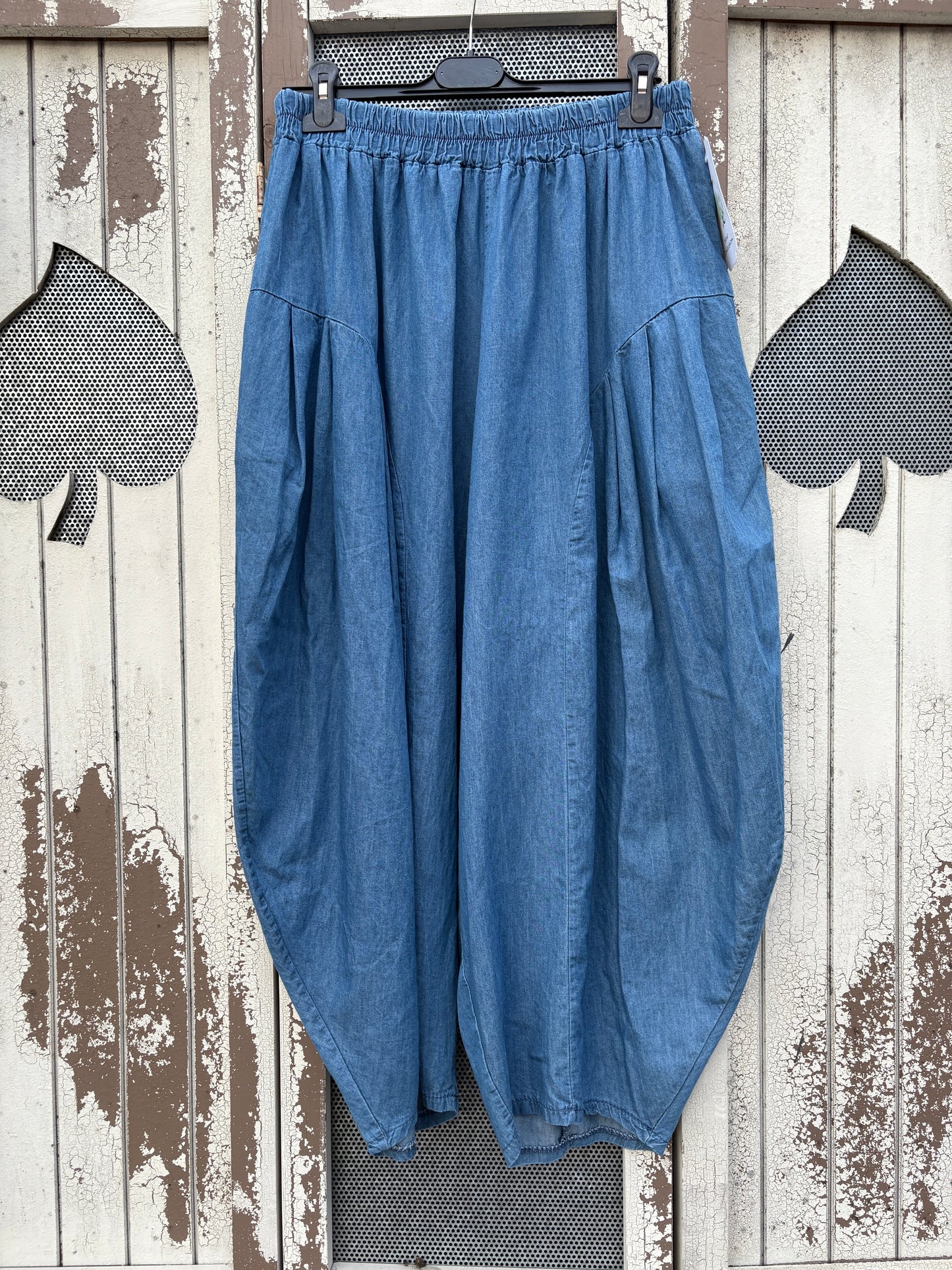Made in Italy Lightweight Denim Barrel Shaped Cocoon Trousers Oversized Fit