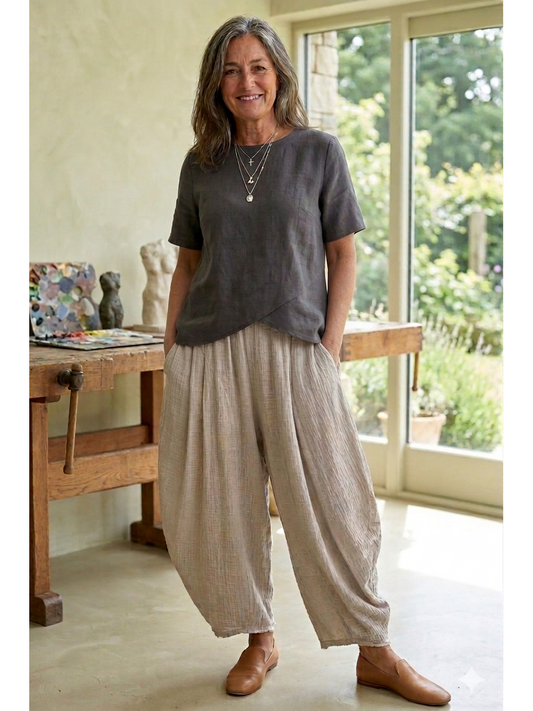 Made in Italy Milano Barrel Shaped Cocoon Trousers (Summer Pillow Cotton)
