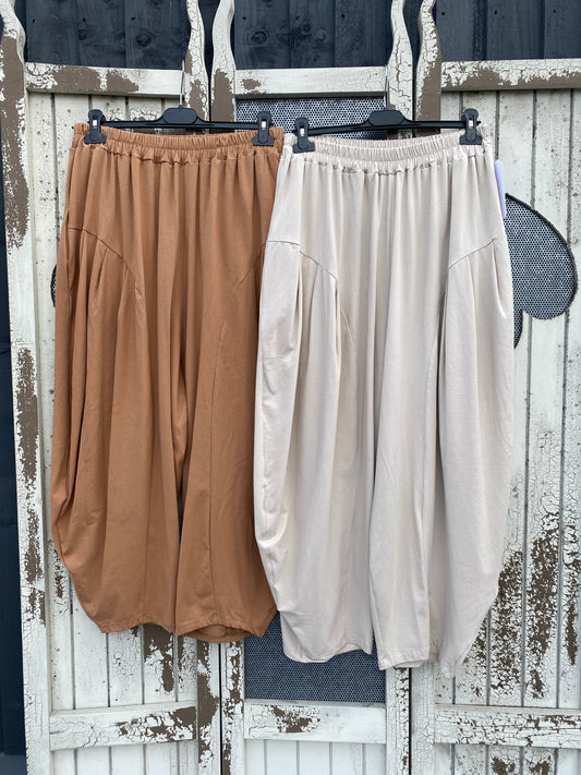 Made in Italy Milano Barrel Style Jersey Cocoon Trousers Various Colours