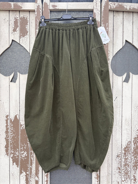Made in Italy Milano Needlecord Barrel Leg Cocoon Trousers Various Colours