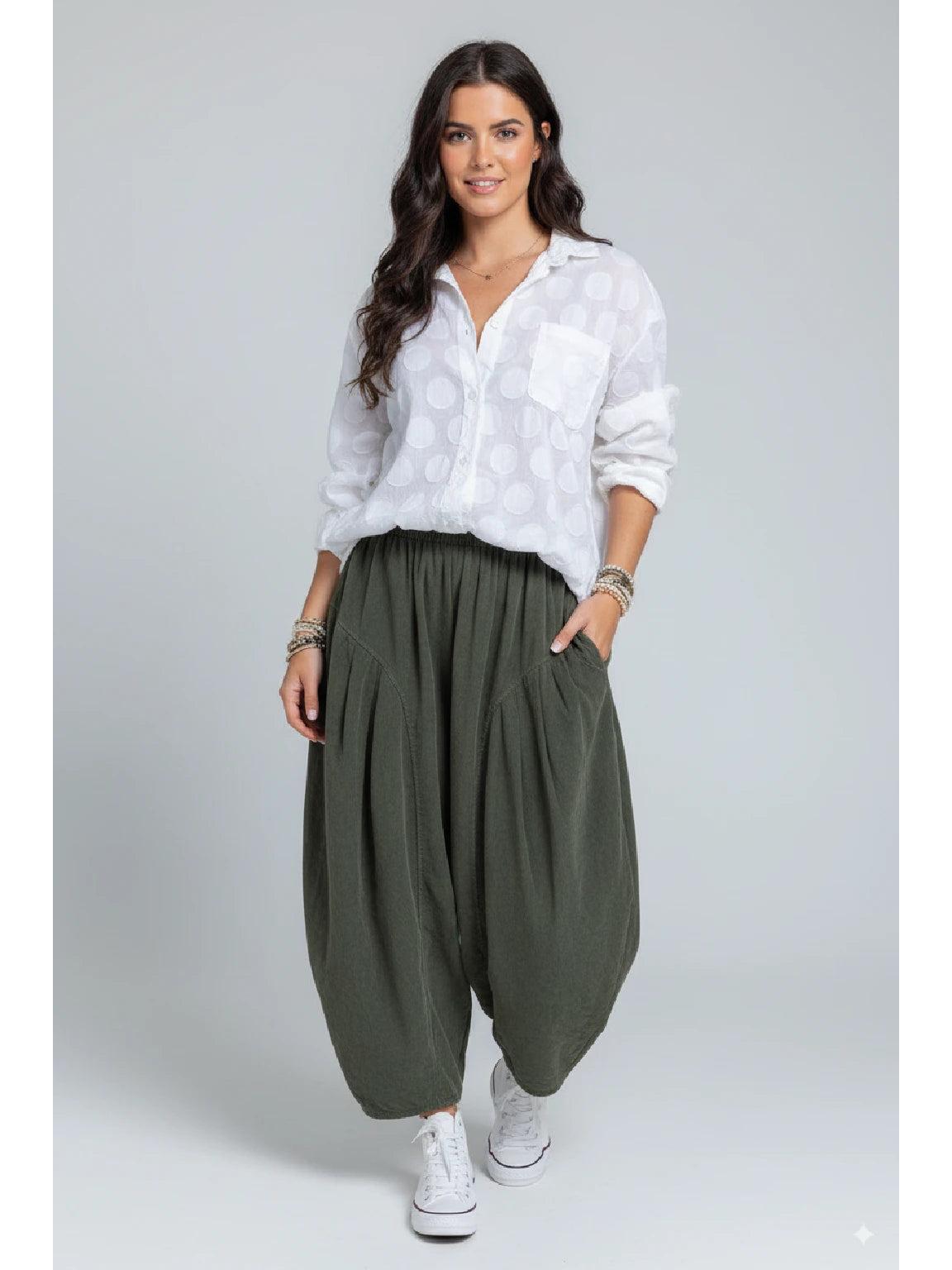 Made in Italy Needlecord Barrel Leg Cocoon Trousers Various Colours