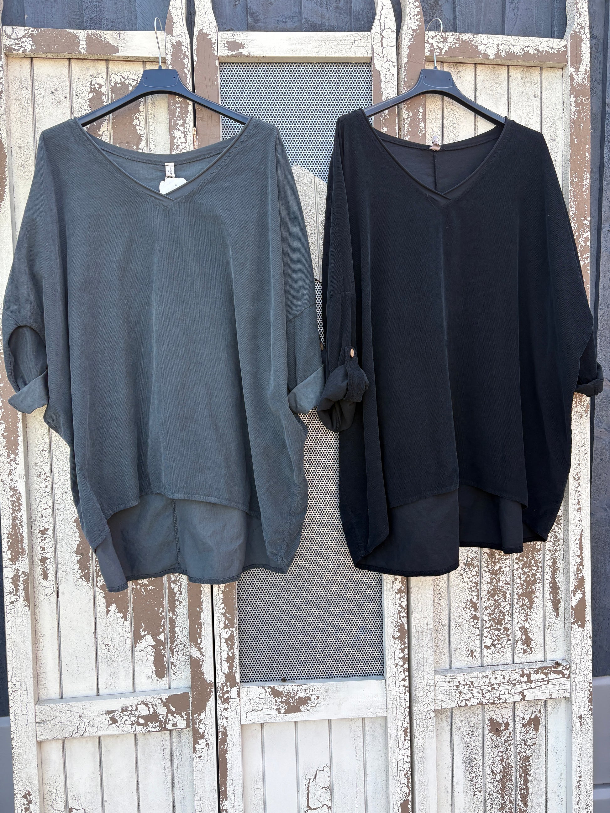 Made in Italy Needlecord Dipped Back Top Various Colours