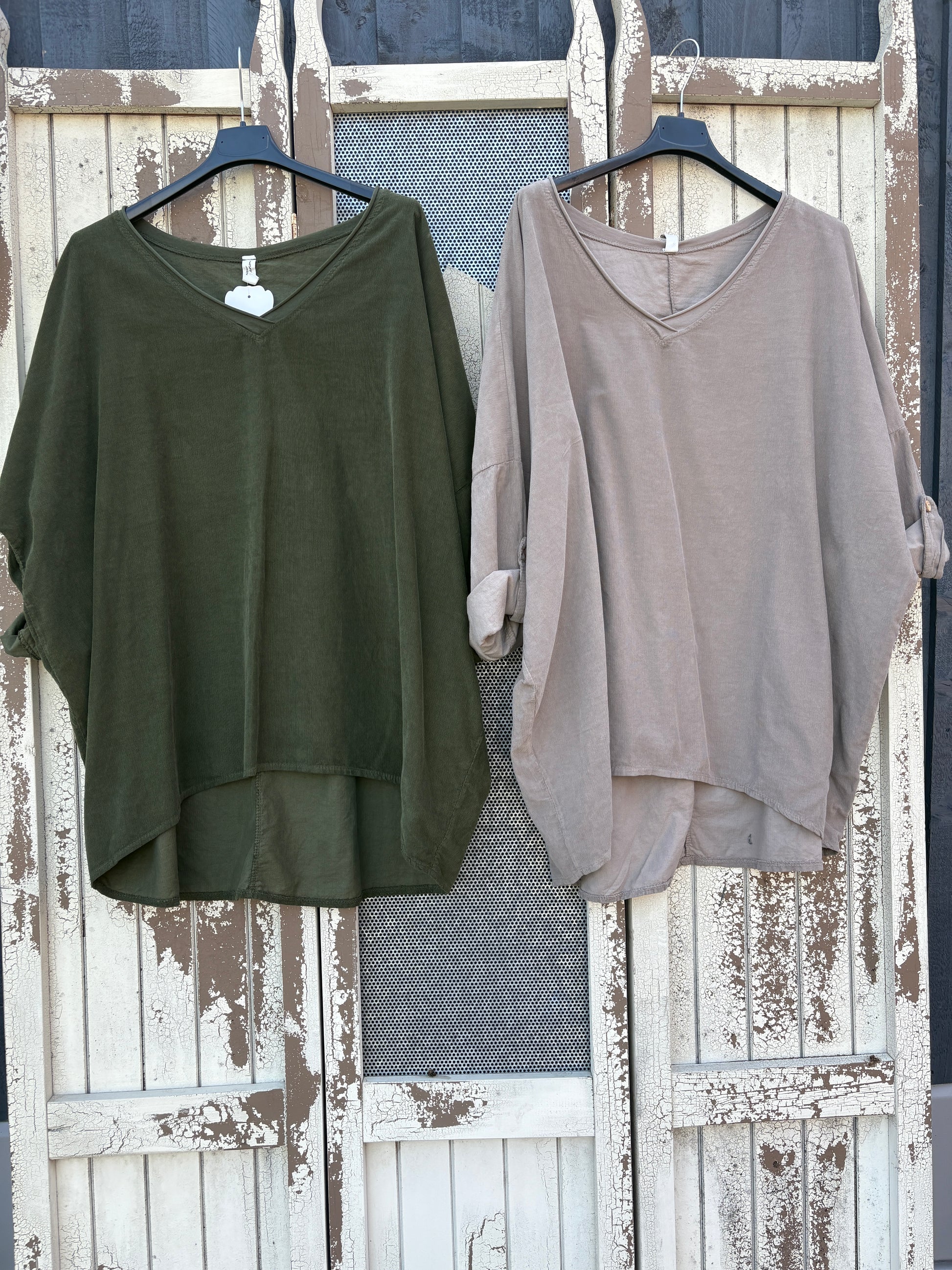 Made in Italy Needlecord Dipped Back Top Various Colours