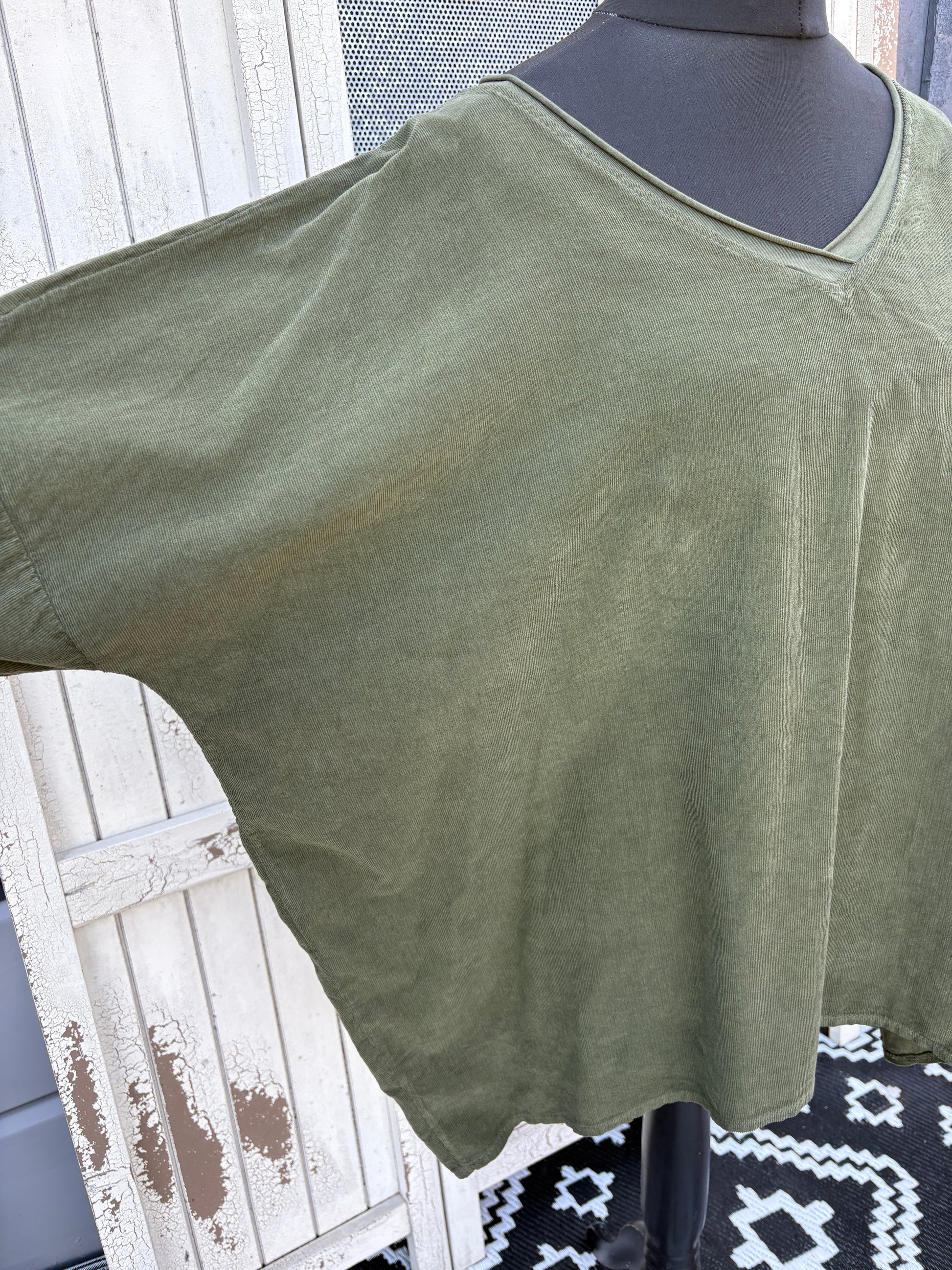 Made in Italy Needlecord Dipped Back Top Various Colours
