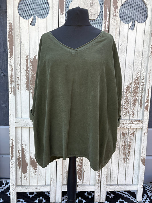 Made in Italy Needlecord Dipped Back Top Various Colours