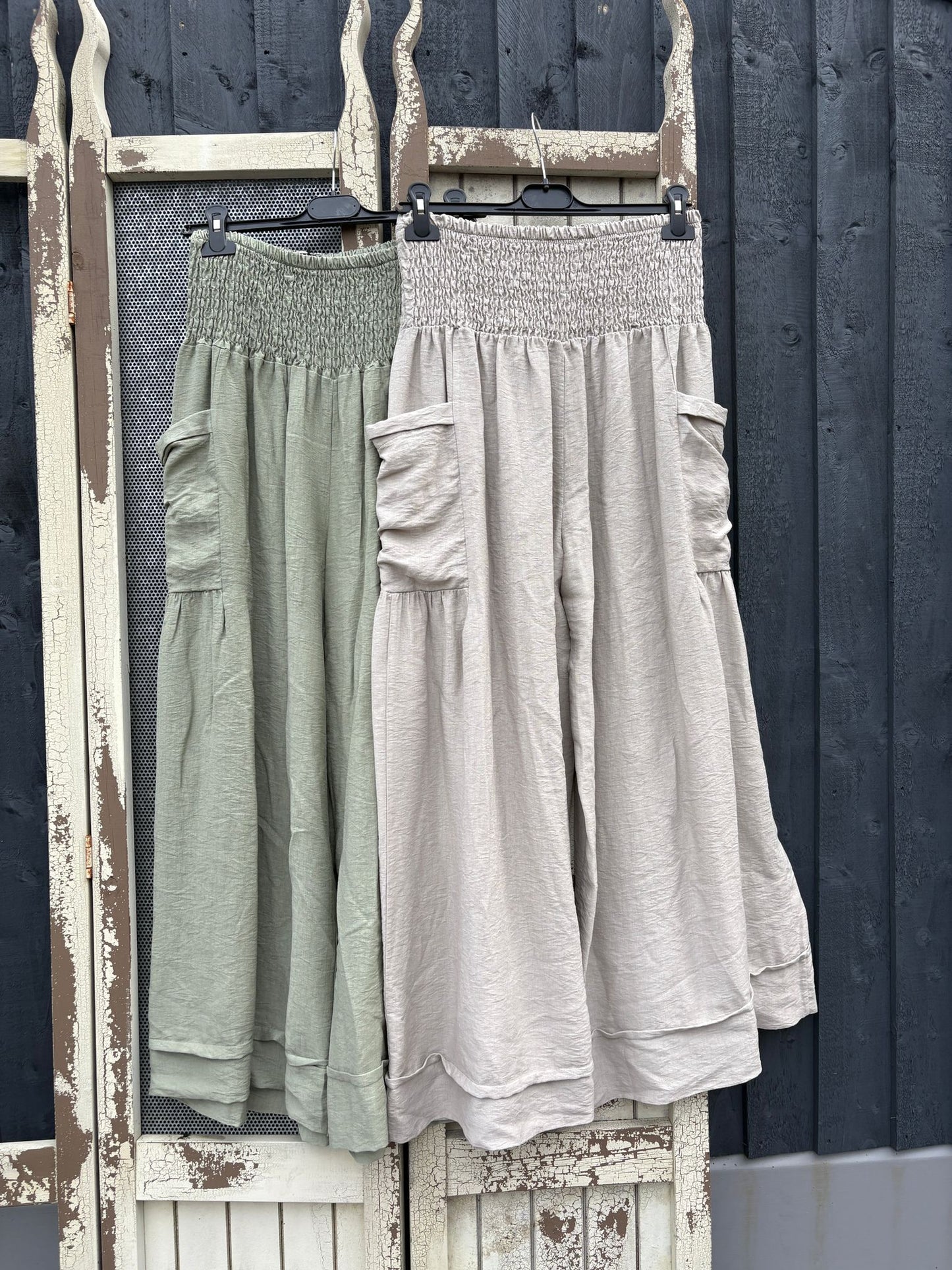 Made in Italy Palazzo Trousers with Cuffed Hem – Nautical-Inspired Various Colours