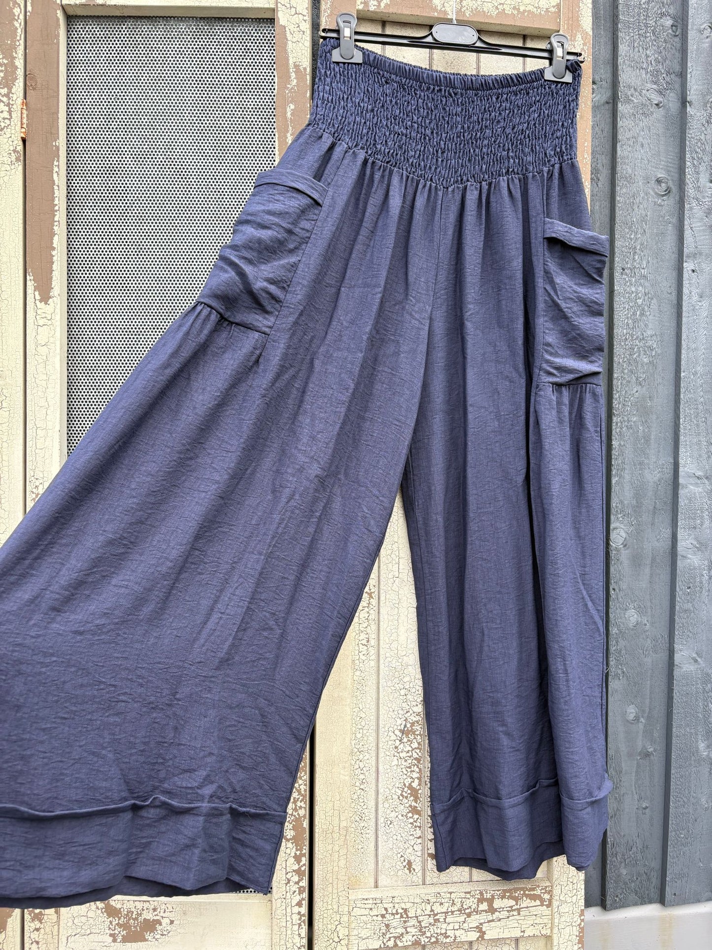 Made in Italy Palazzo Trousers with Cuffed Hem – Nautical-Inspired Various Colours