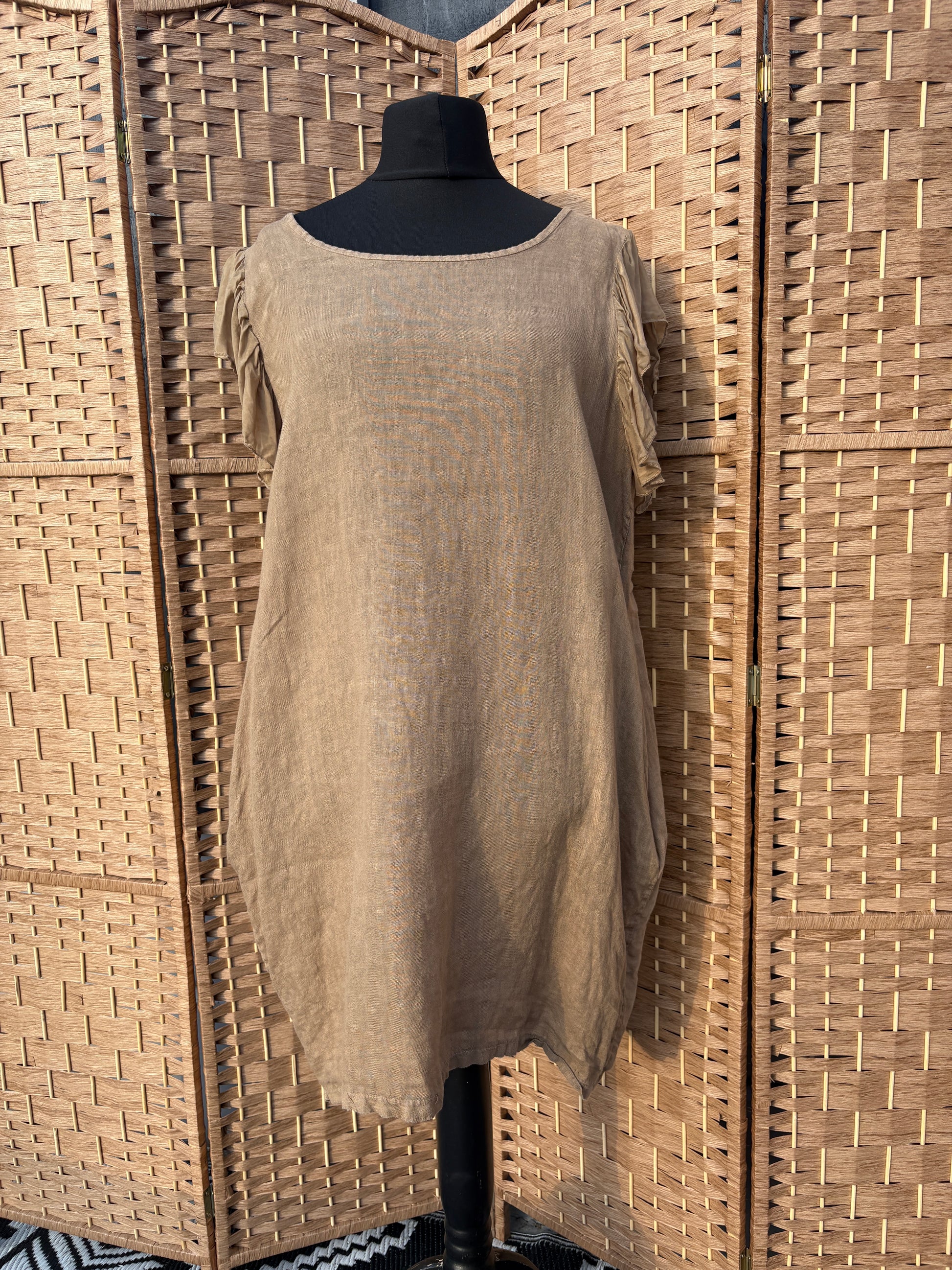 Made in Italy Silk-Frill Linen Cocoon Dress