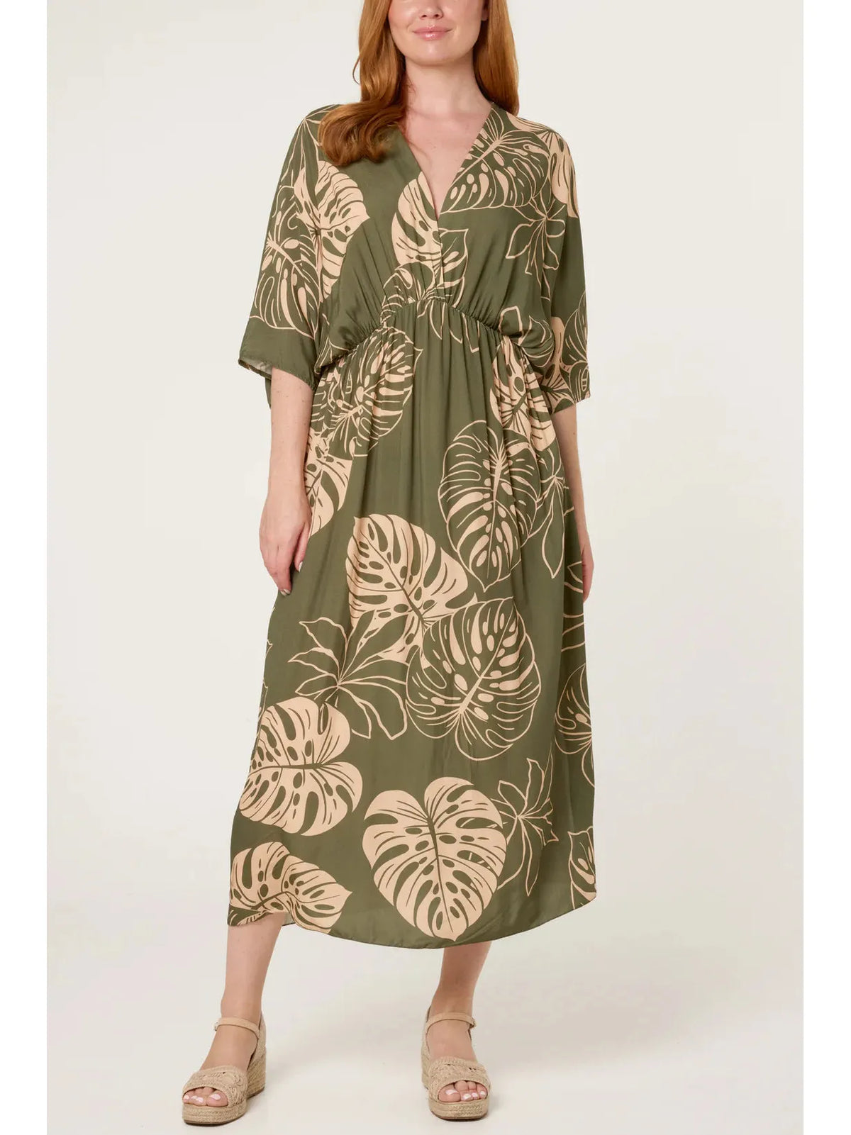 Made in Italy Split Side Summer Dress – Tropical Leaf Print