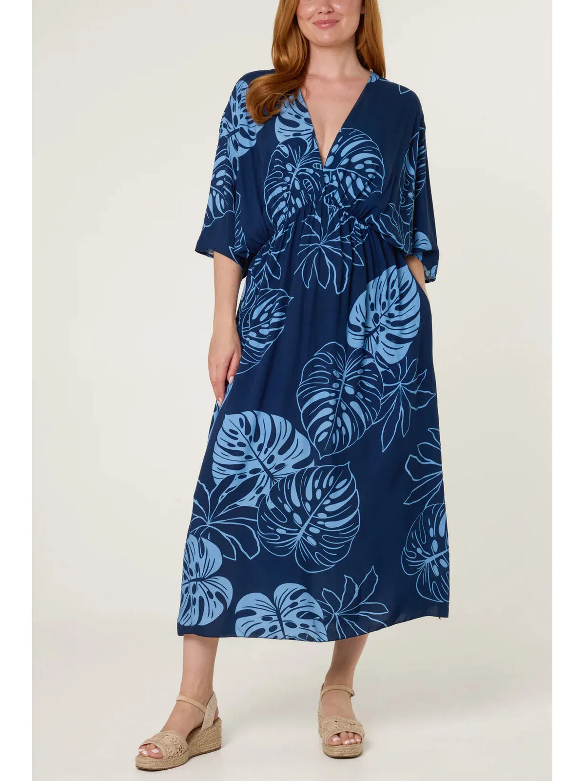 Made in Italy Split Side Summer Dress – Tropical Leaf Print