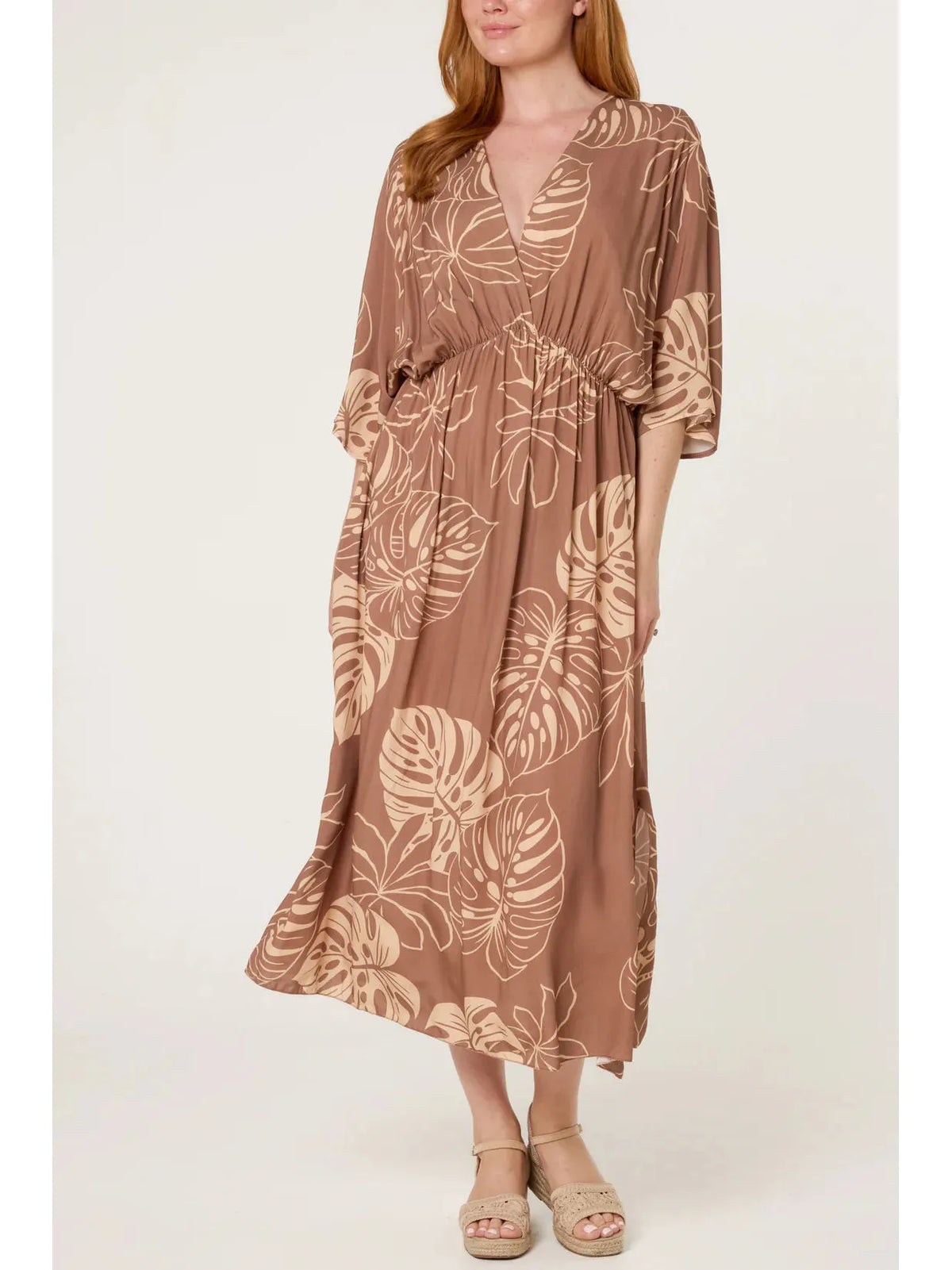 Made in Italy Split Side Summer Dress – Tropical Leaf Print