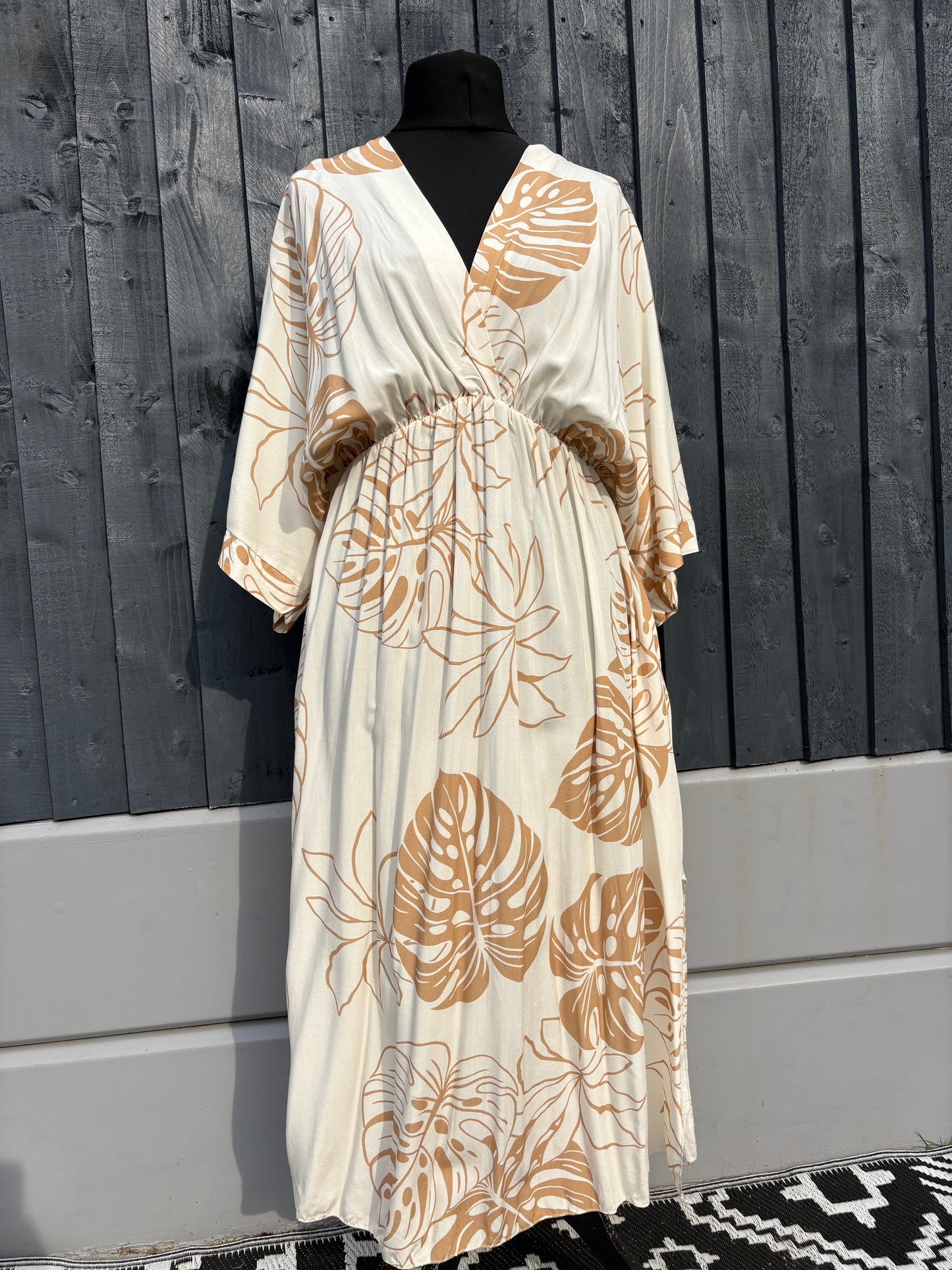 Made in Italy Split Side Summer Dress – Tropical Leaf Print