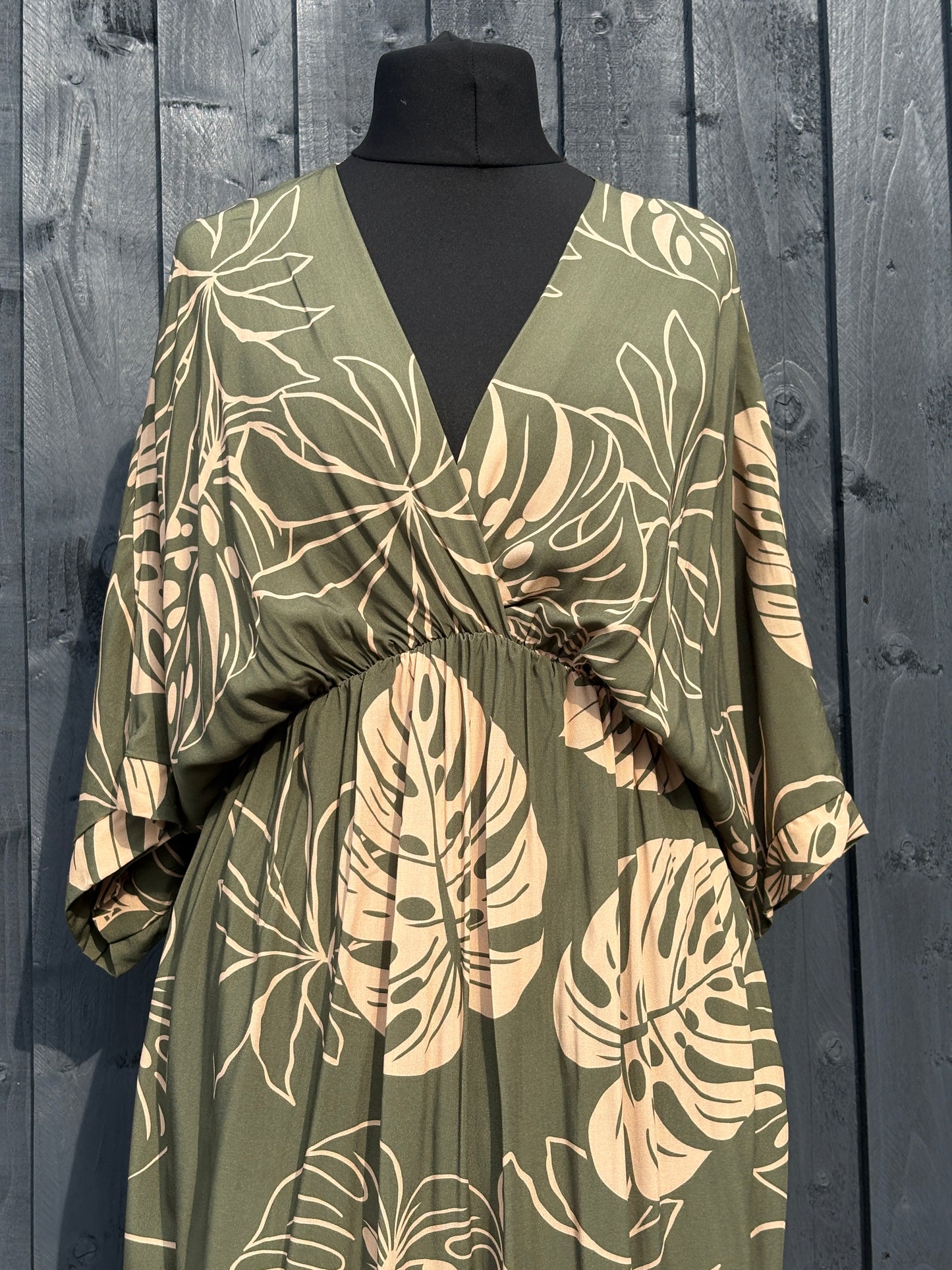 Made in Italy Split Side Summer Dress – Tropical Leaf Print
