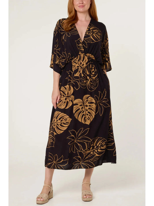 Made in Italy Split Side Summer Dress – Tropical Leaf Print
