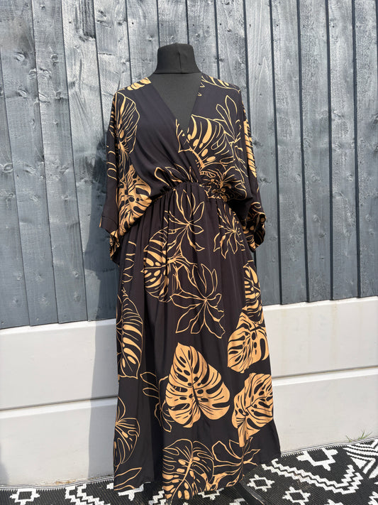 Made in Italy Split Side Summer Dress – Tropical Leaf Print