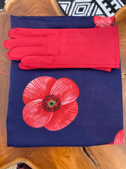 Poppy Printed Scarf with Gloves - Various Colours