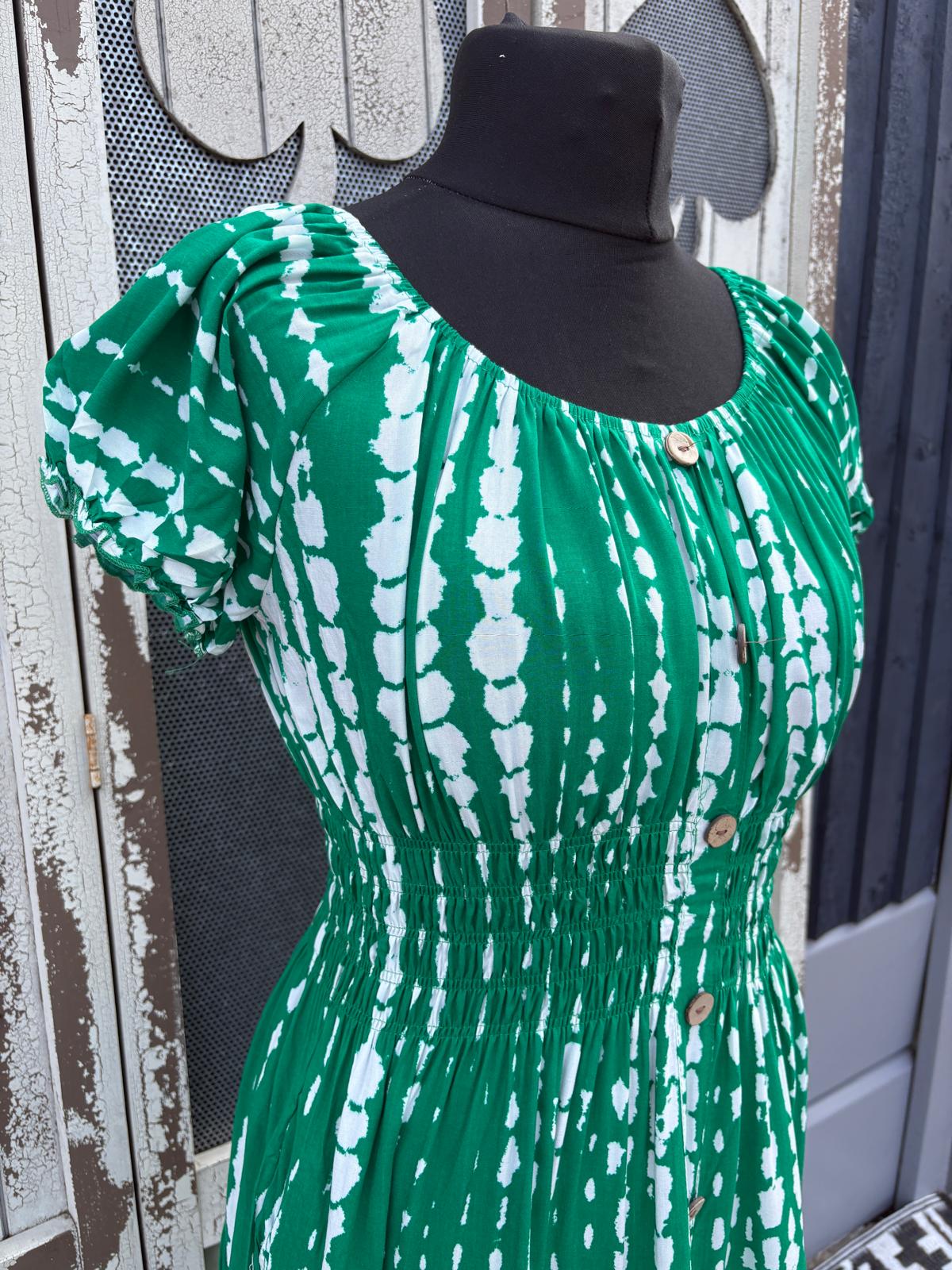 Splash Stripe Button Front Maxi Dress – One Size (Fits 10-20) Green