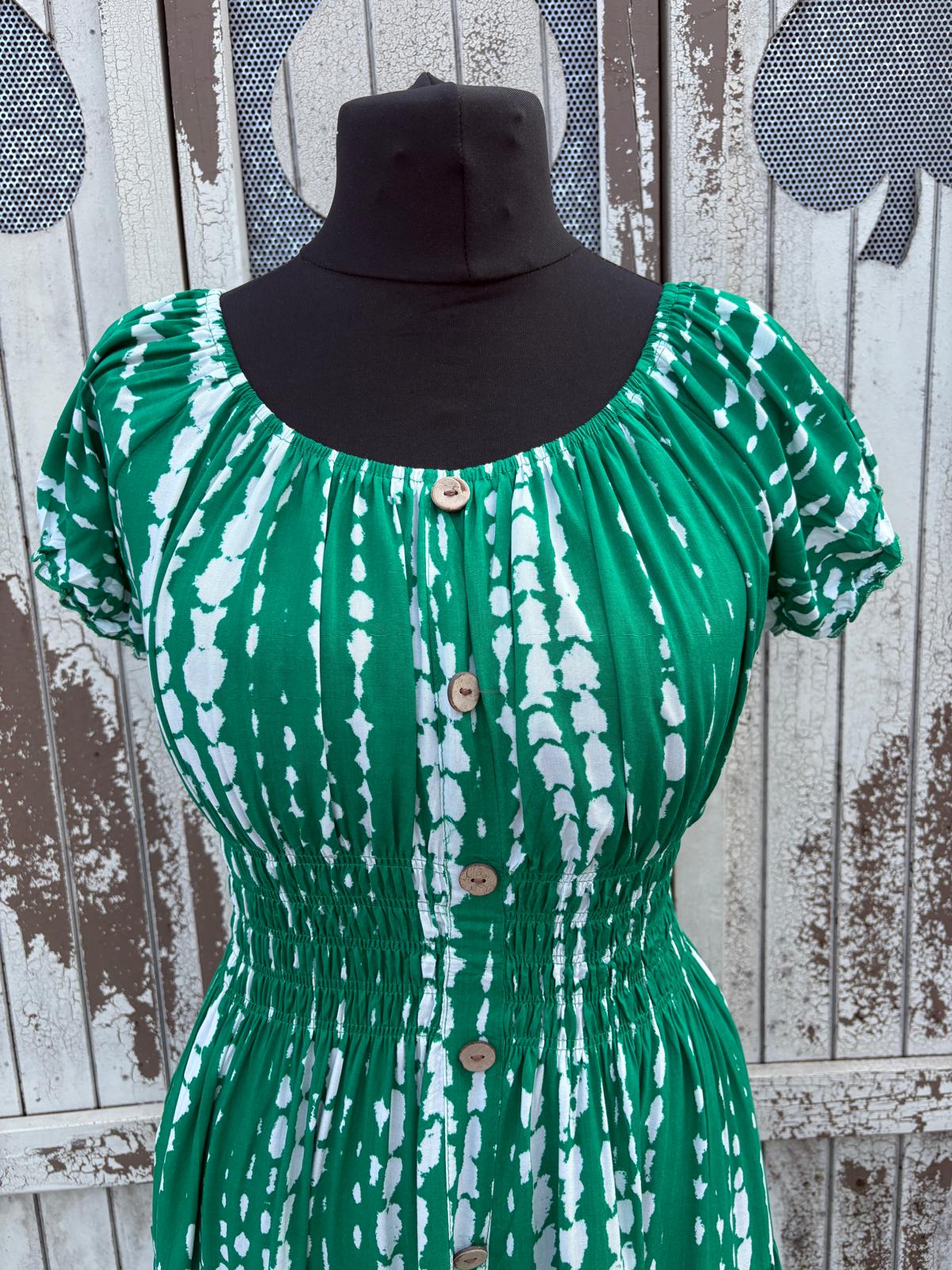Splash Stripe Button Front Maxi Dress – One Size (Fits 10-20) Green