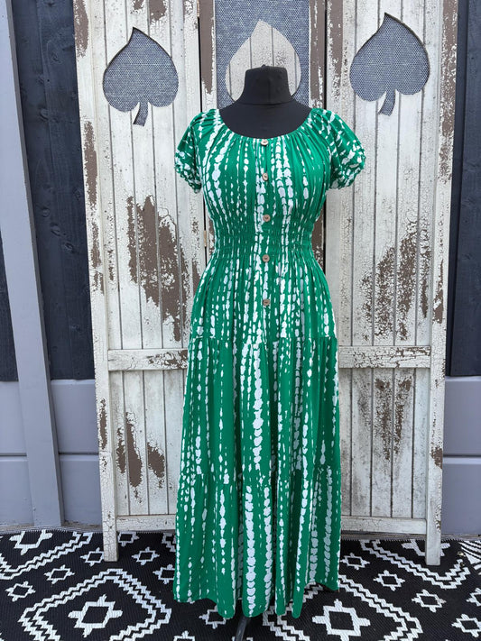 Splash Stripe Button Front Maxi Dress – One Size (Fits 10-20) Green