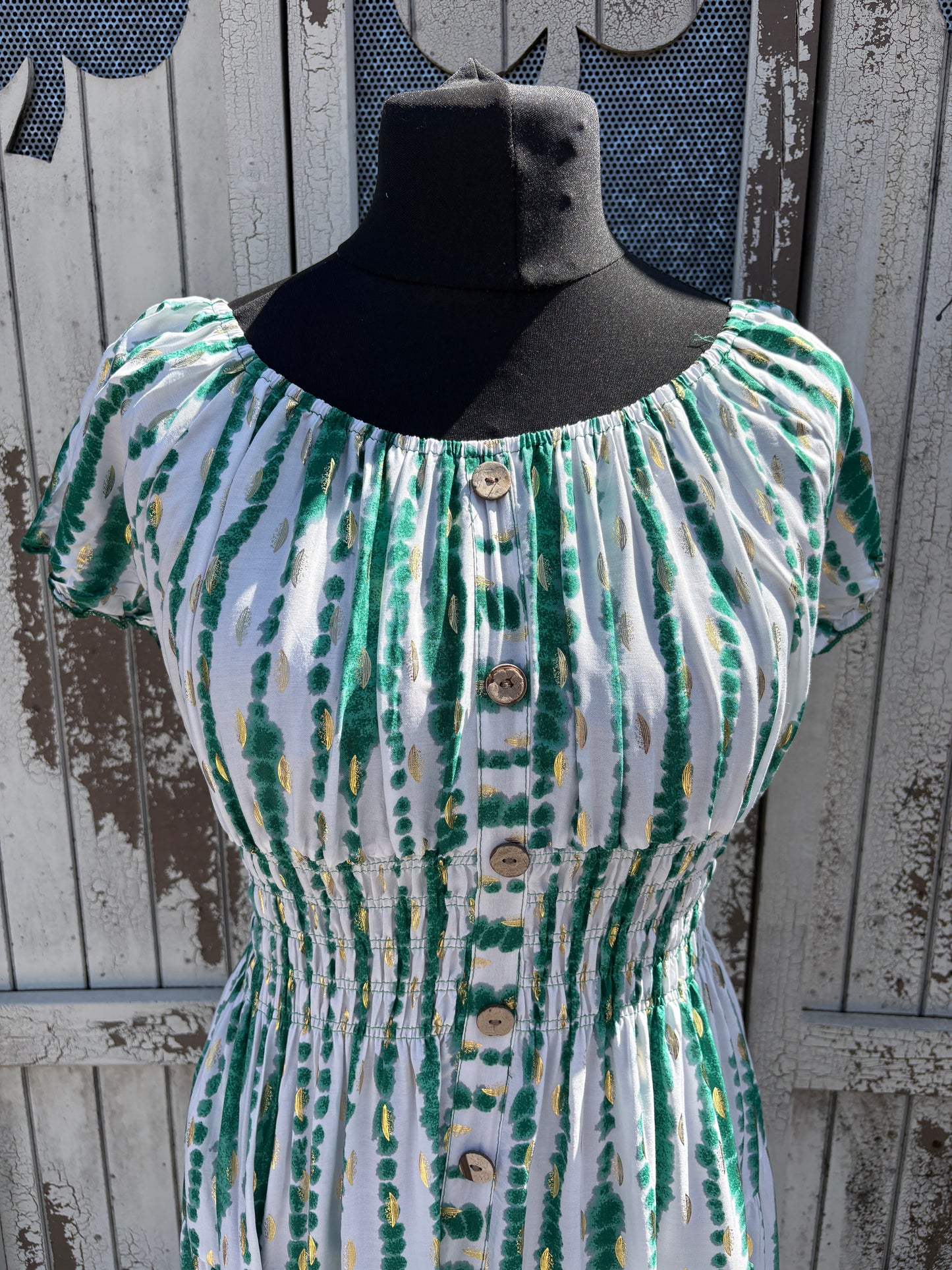 Splash Stripe Button Front Midi Dress One Size 10-20 - Green